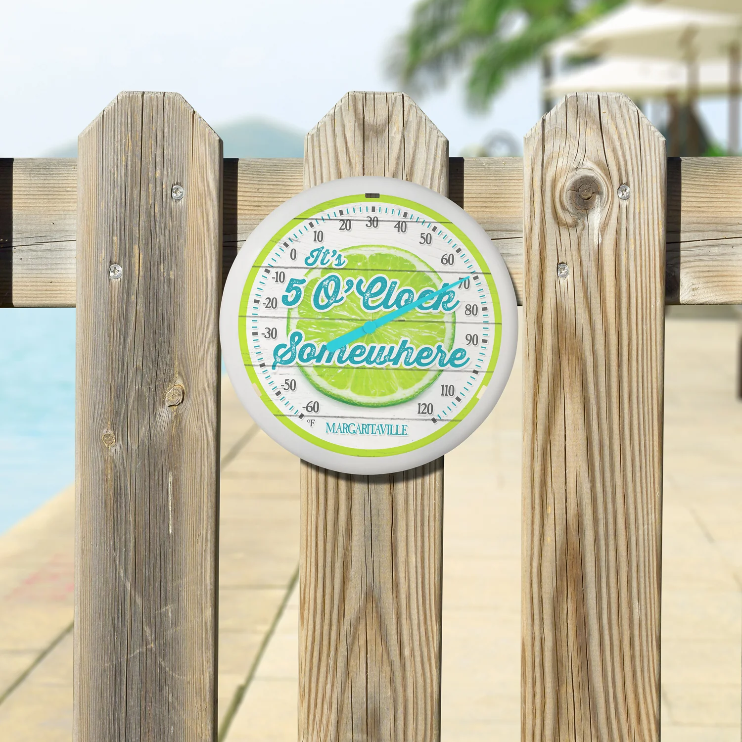104-134MV2 13.25" Round 5 O'Clock Somewhere Margaritaville Thermometer - Image 3