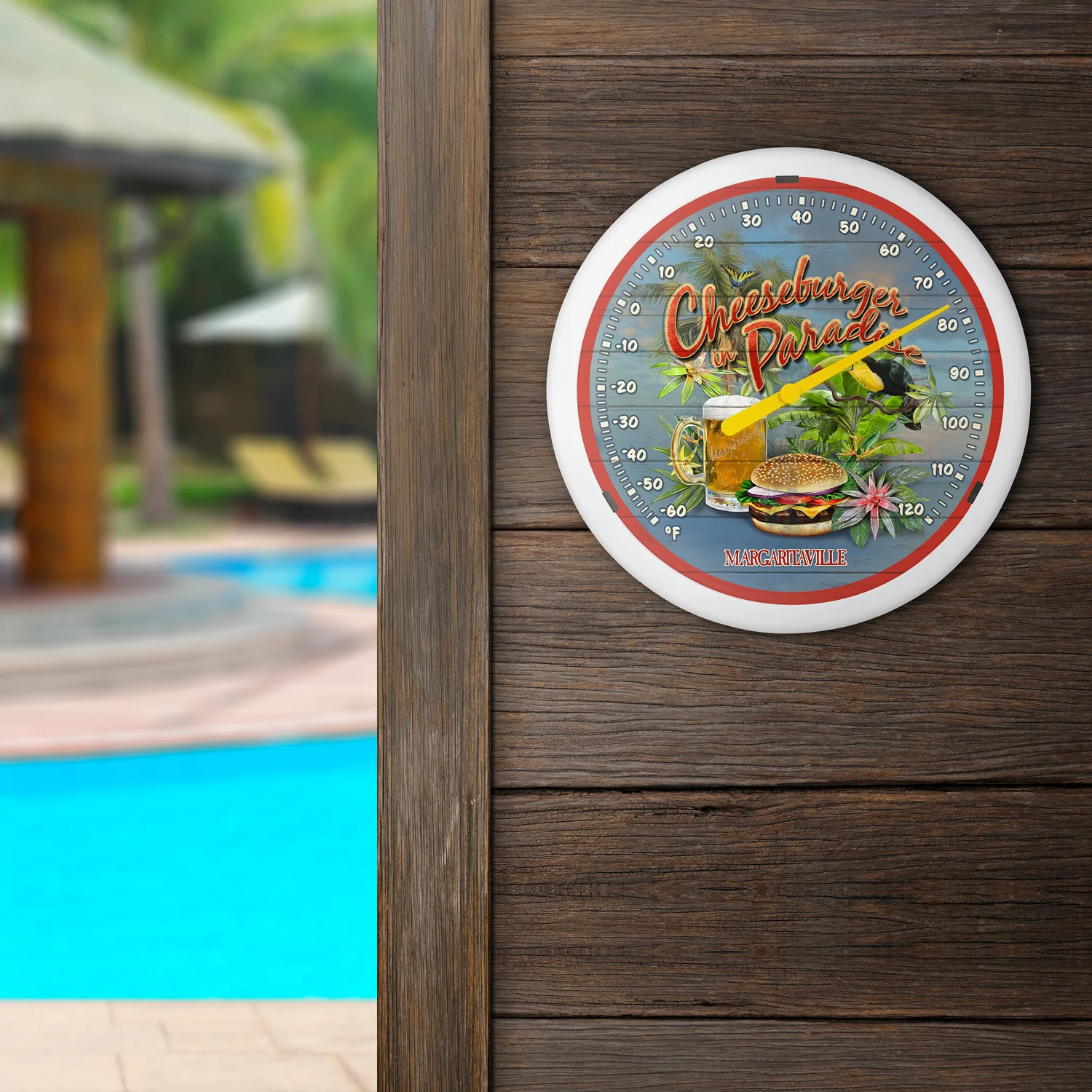 104-67667MV 13.25" Round Cheeseburger In Paradise Margaritaville Thermometer - Image 4