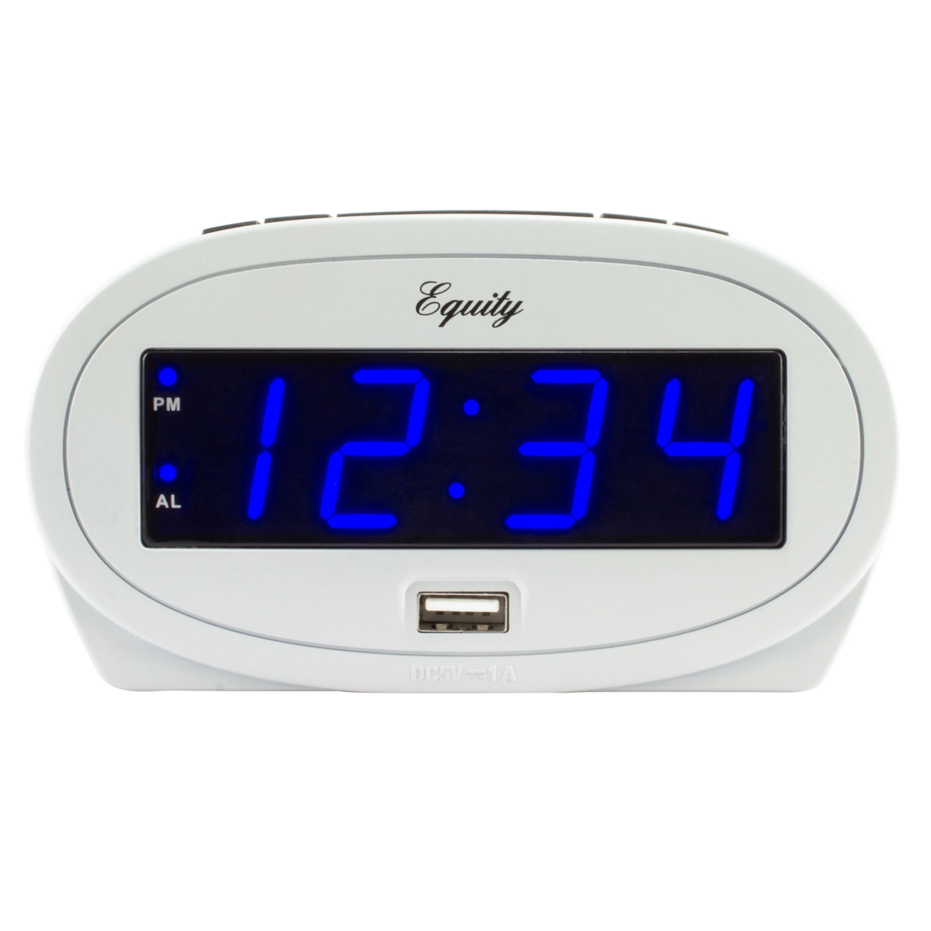 Silver USB Charging Alarm Clock with Blue LED Display - Image 4
