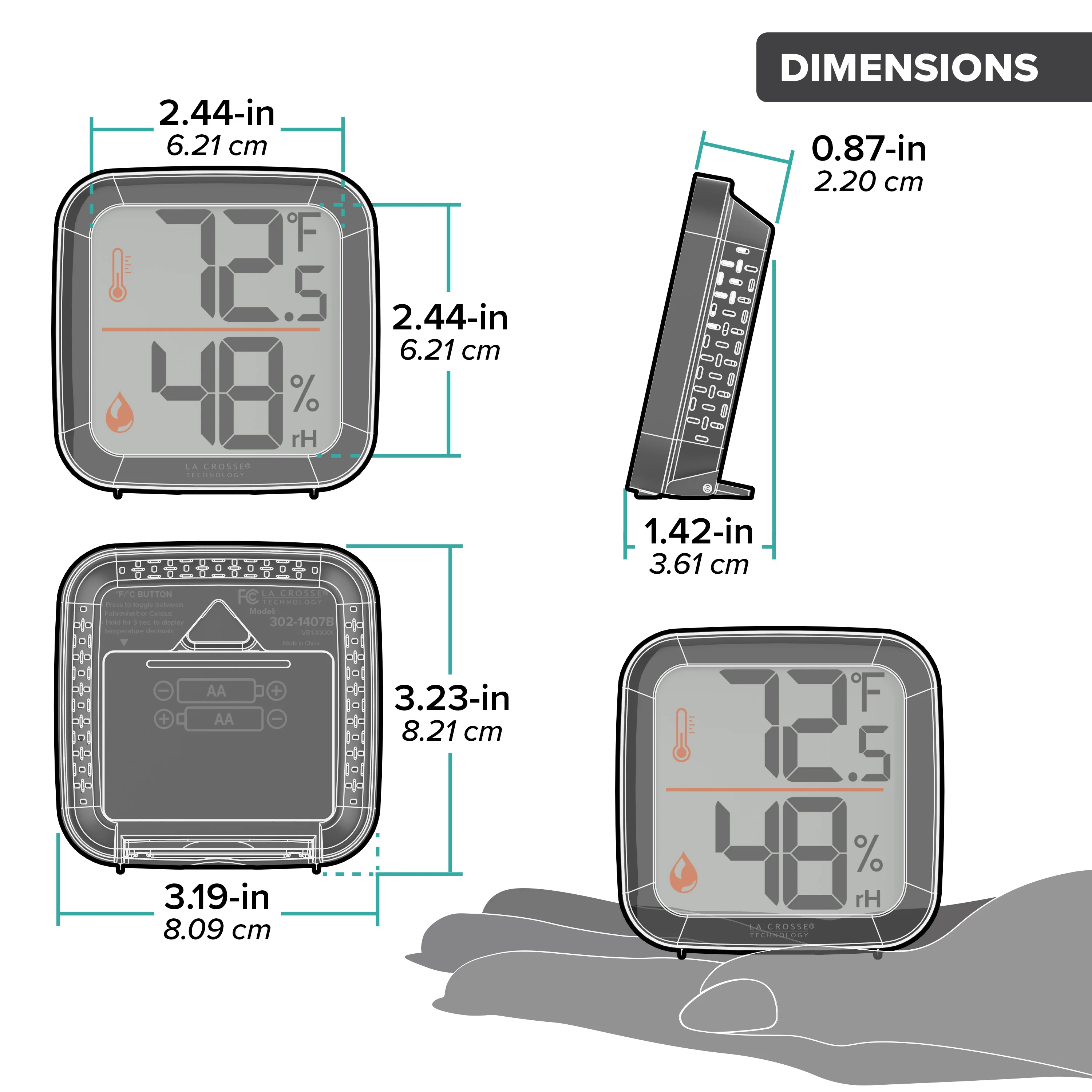 302-1407B Indoor Thermometer with Humidity - Black - Image 8