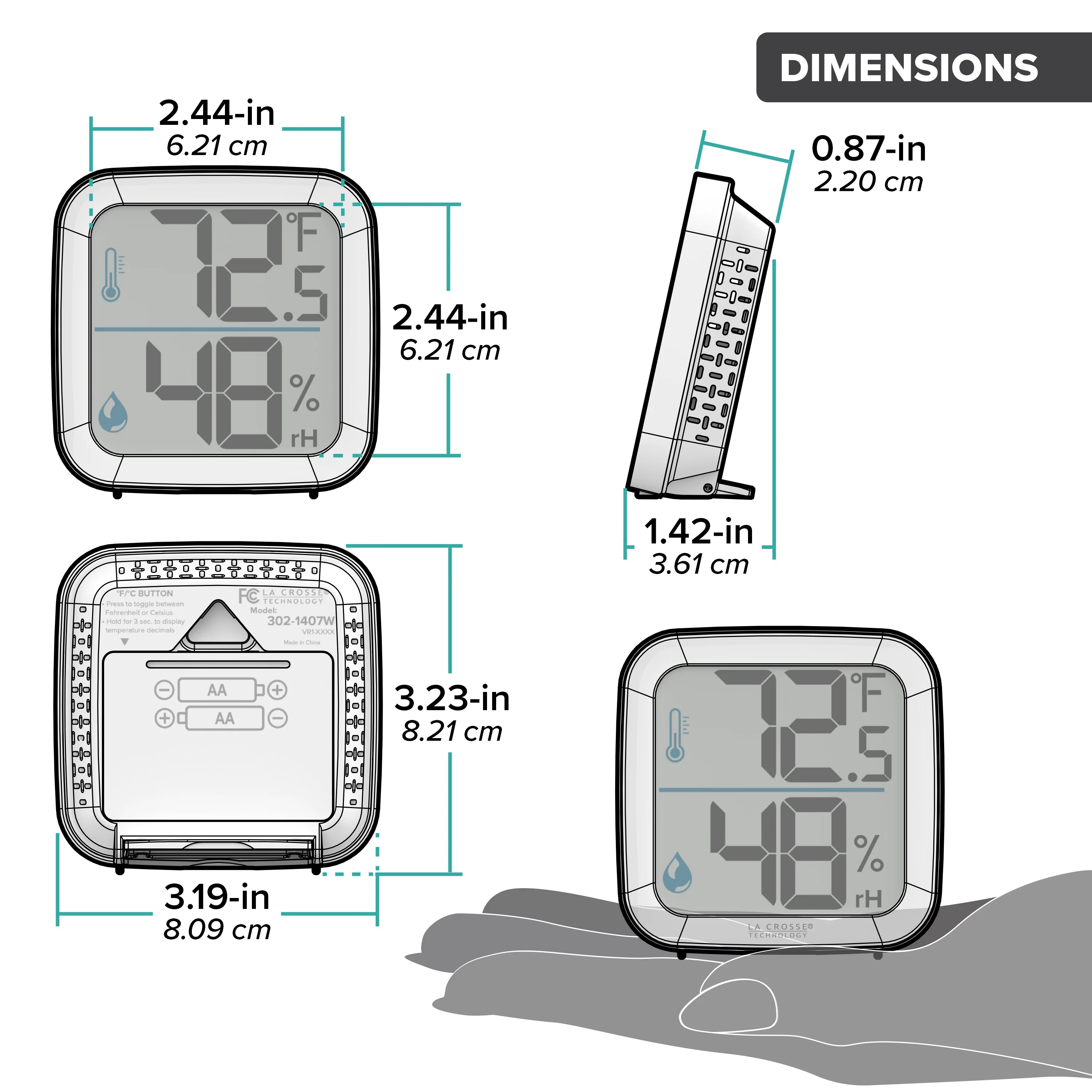 302-1407W Indoor Thermometer with Humidity - White - Image 8