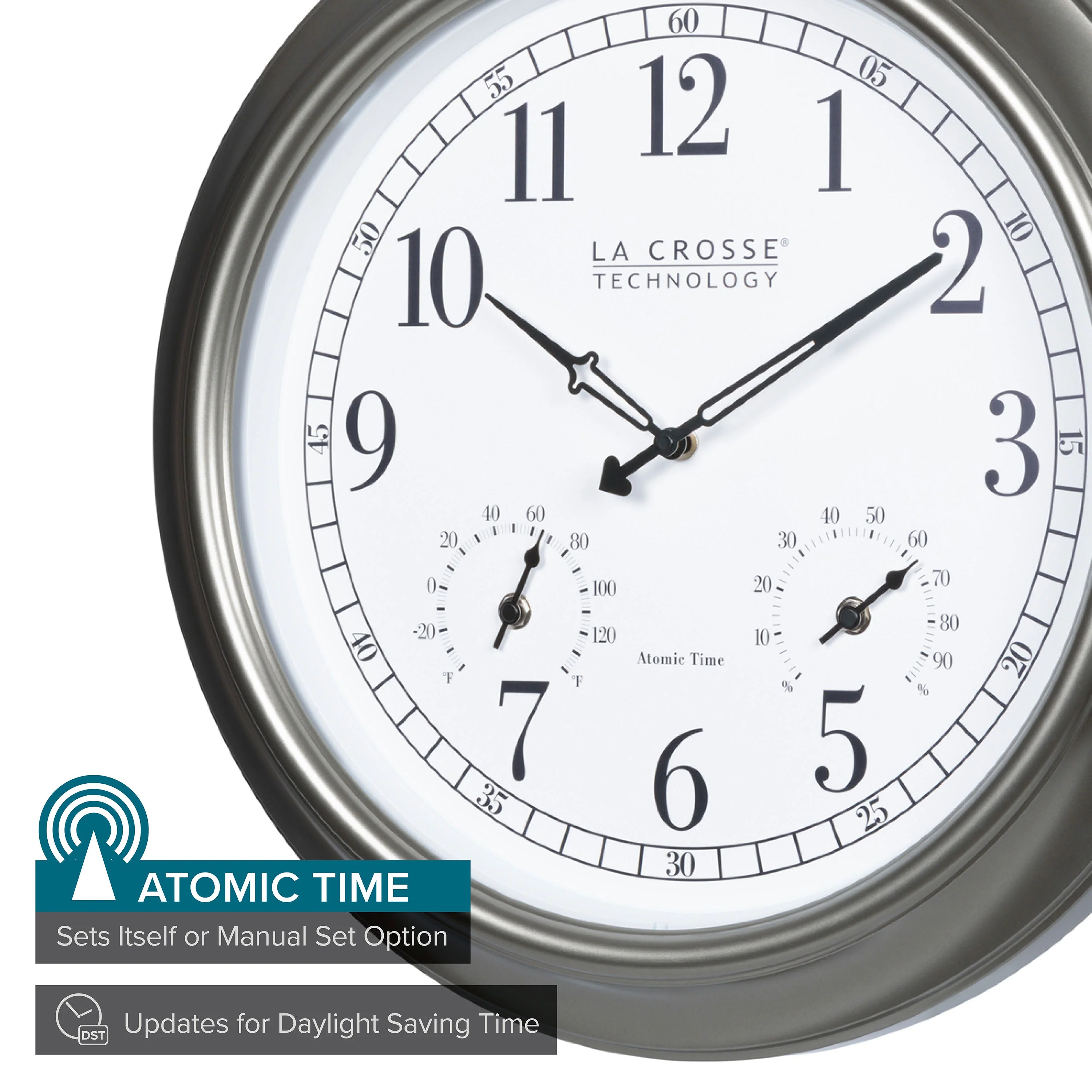 404-00237 18-inch Atomic Outdoor Clock with Temp and Humidity - Image 2