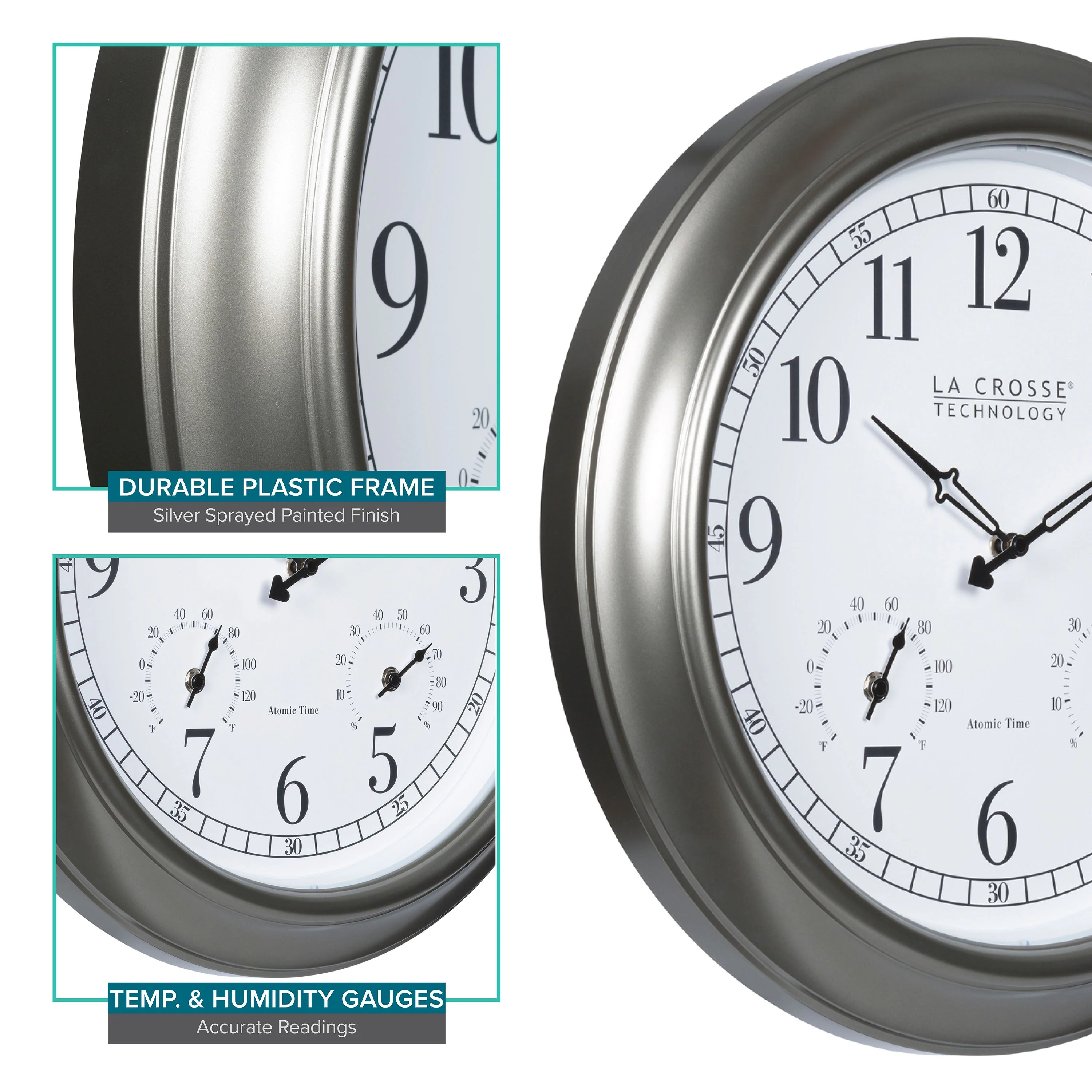 404-00237 18-inch Atomic Outdoor Clock with Temp and Humidity - Image 7