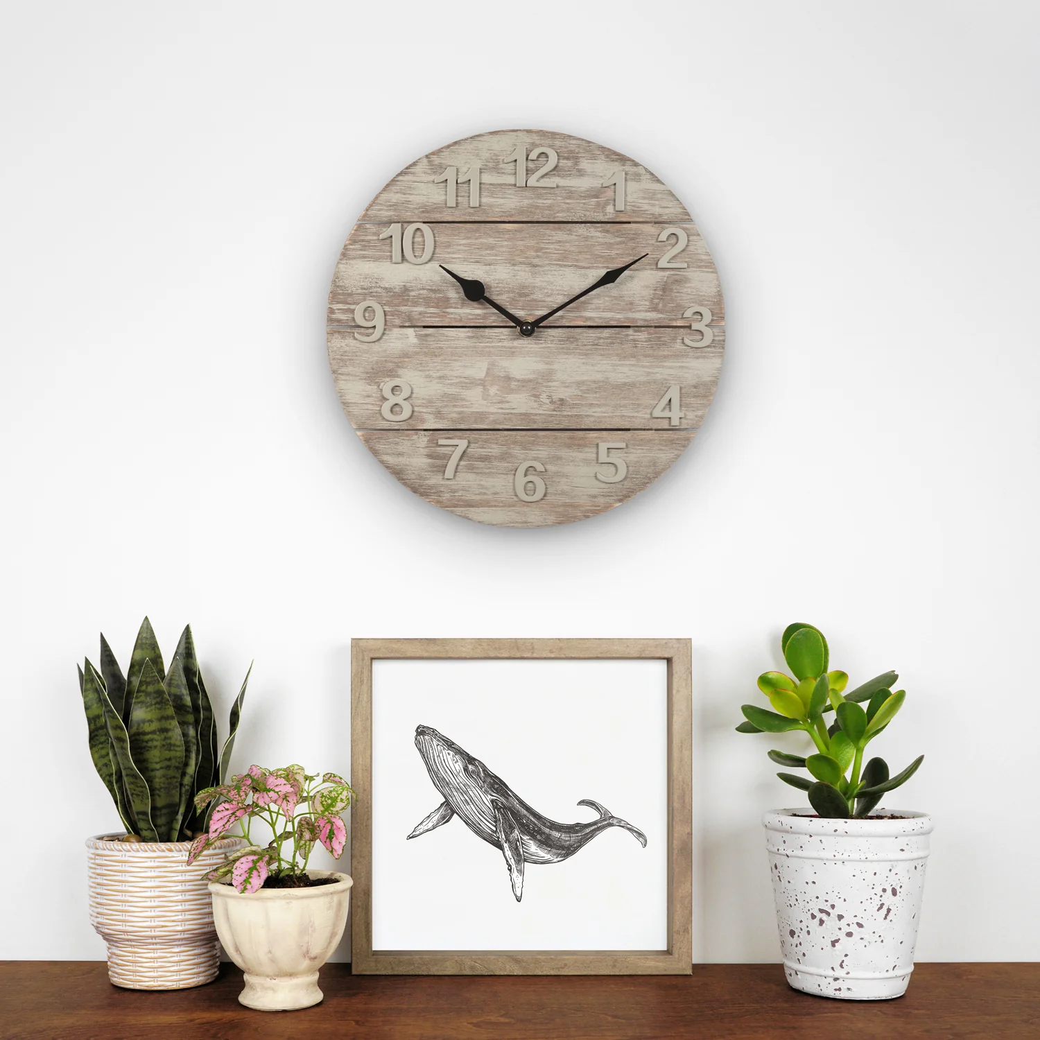 404-3430W 12-inch Sun Washed Wood Wall Clock - Image 5