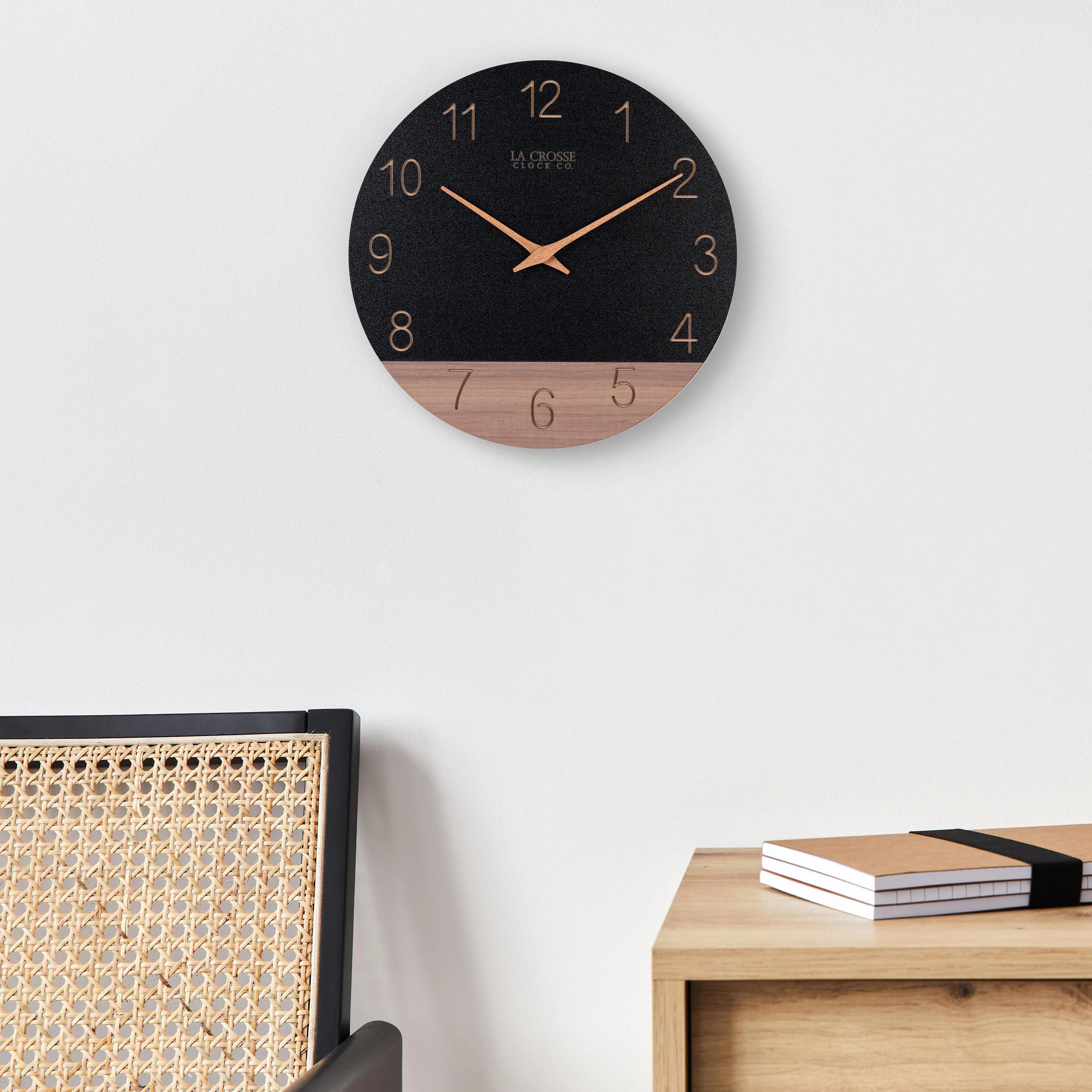 404-3630C 12-inch Sierra Wood Wall Clock - Black - Image 4