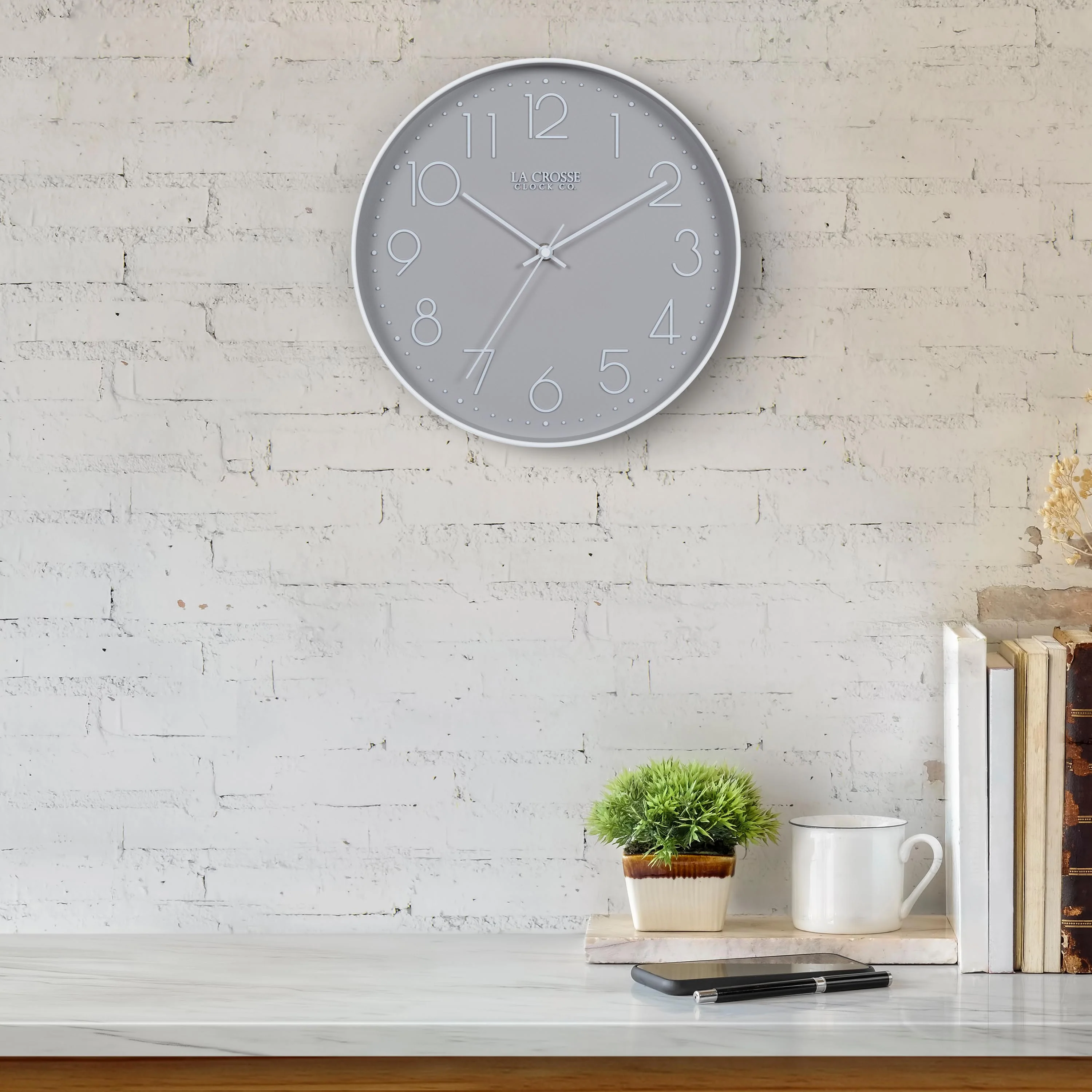 404-3831 12-inch Paxton Wall Clock - Gray, with Silent Sweep - Image 3