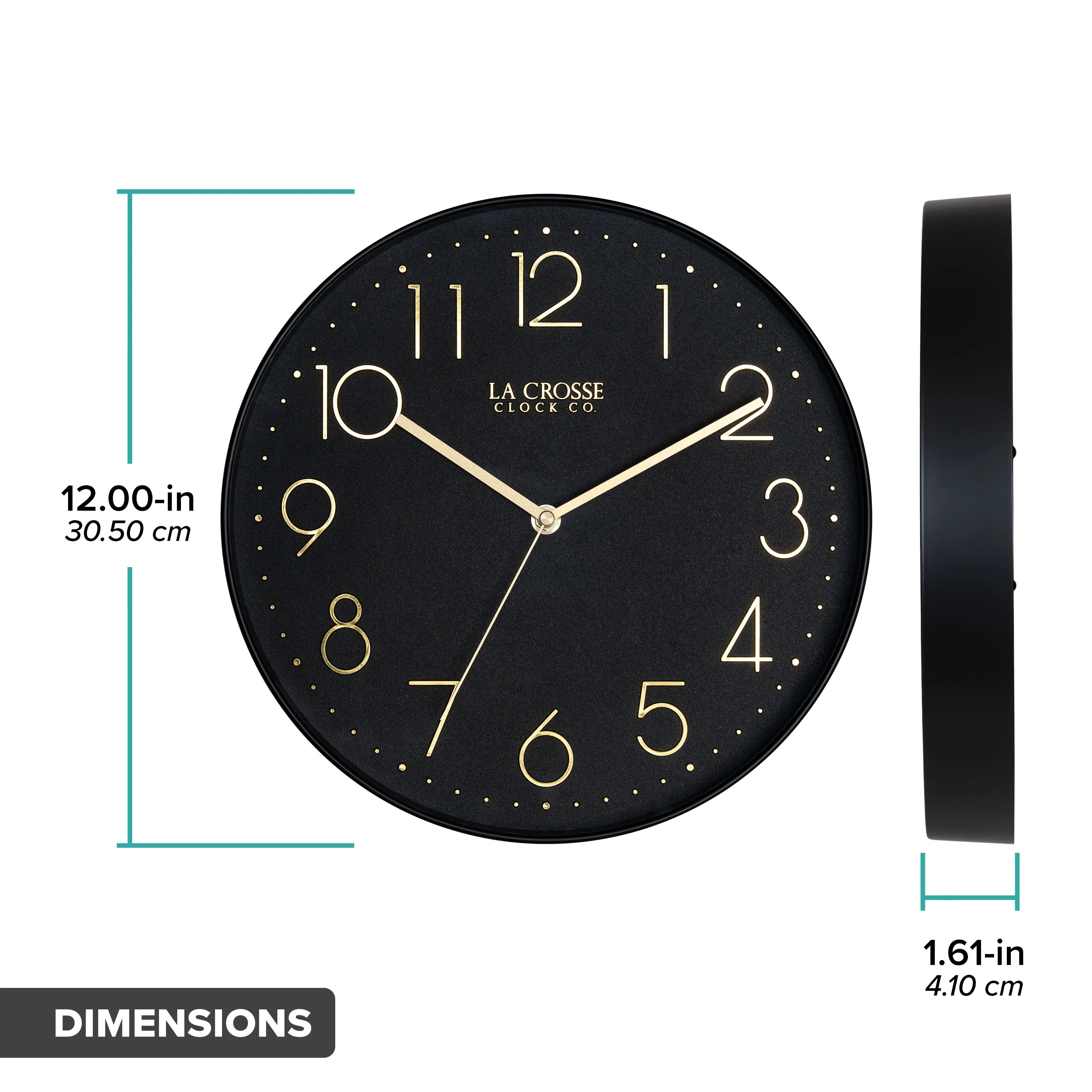 404-3831B 12-inch Paxton Wall Clock - Black, with Silent Sweep - Image 8