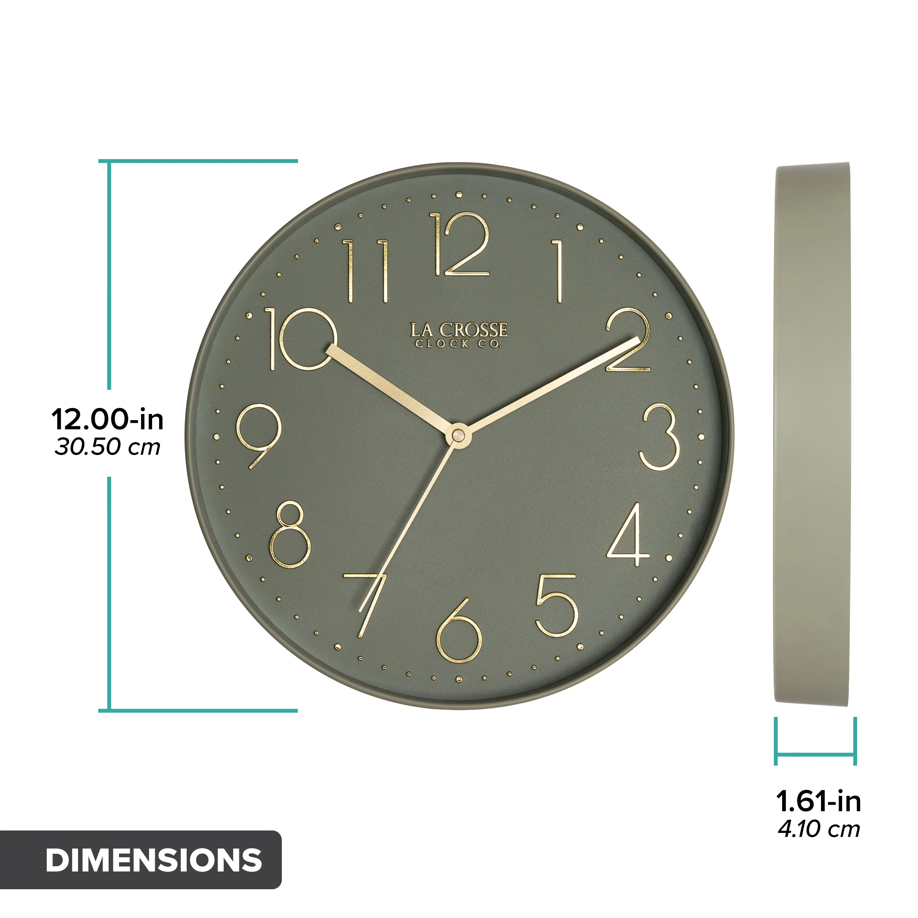 404-3831G 12-inch Paxton Wall Clock - Green, with Silent Sweep - Image 8