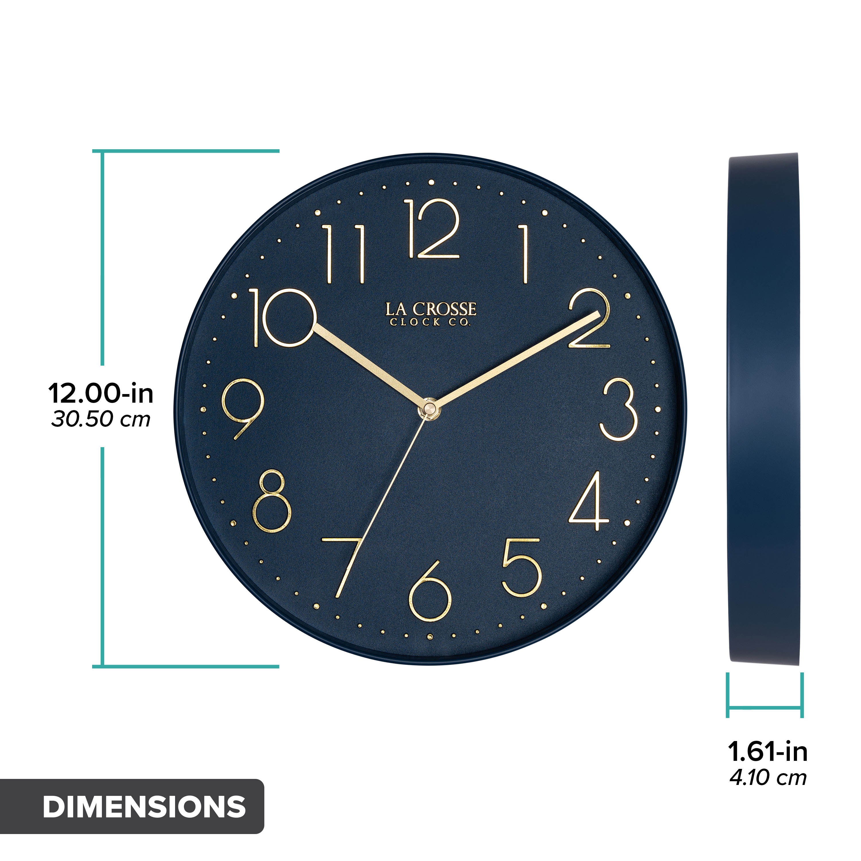 404-3831NB 12-inch Paxton Wall Clock - Navy Blue, with Silent Sweep - Image 8