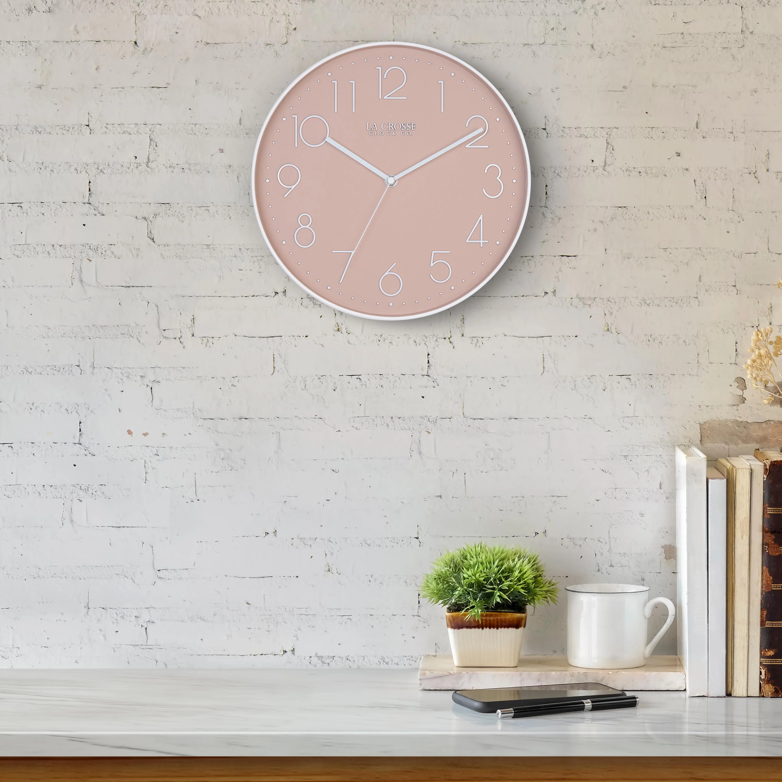 404-3831P 12-inch Paxton Wall Clock - Peach, with Silent Sweep - Image 3