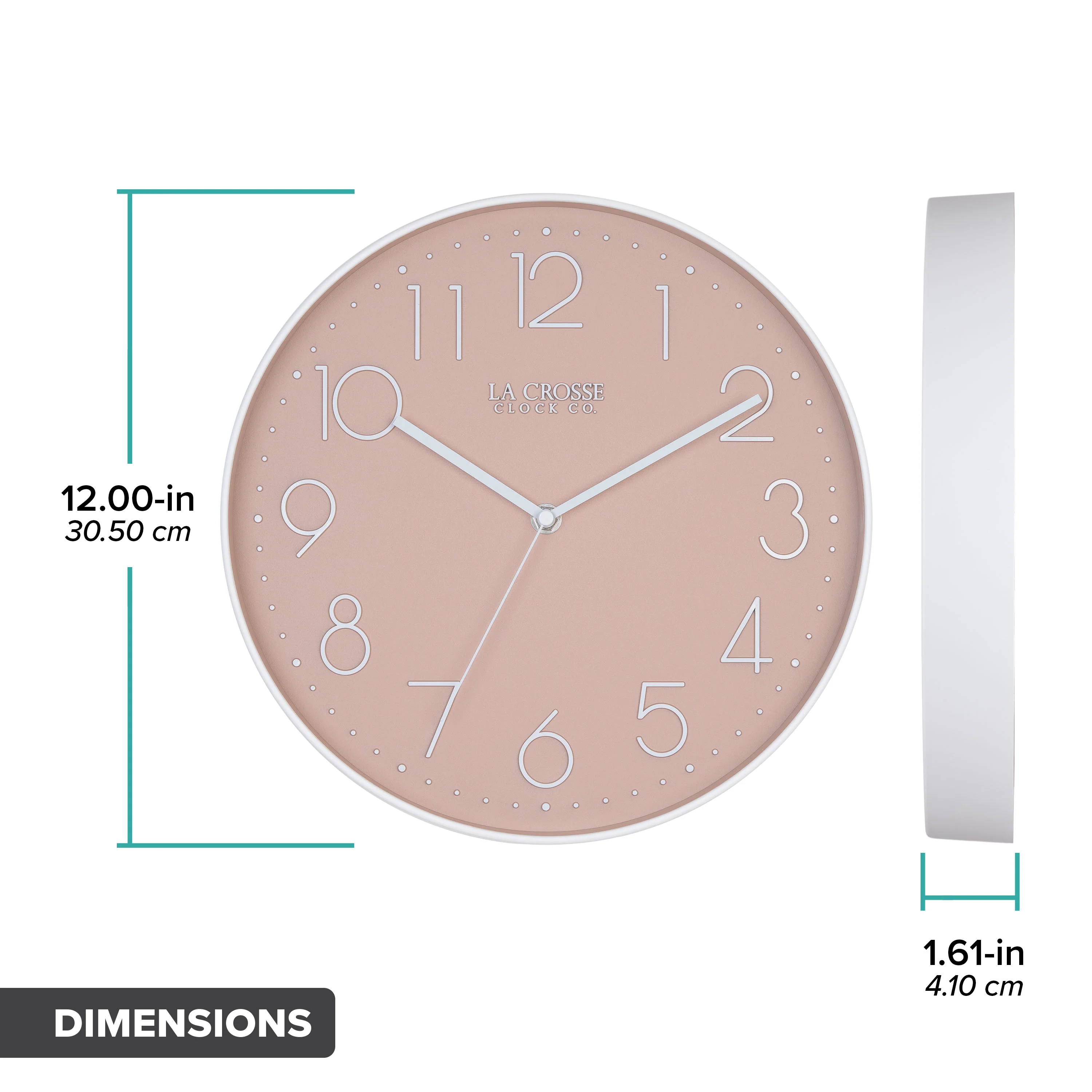 404-3831P 12-inch Paxton Wall Clock - Peach, with Silent Sweep - Image 8