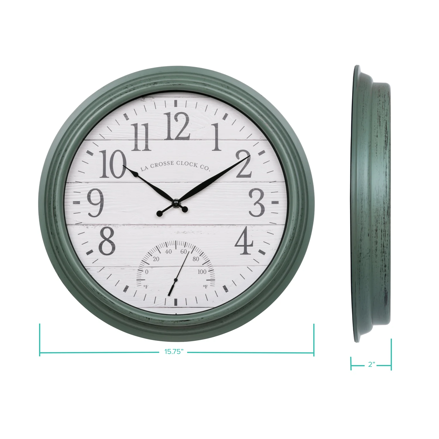404-3840SG 15.75-inch Indoor/Outdoor Analog Wall Clock w/ Temperature - Image 6