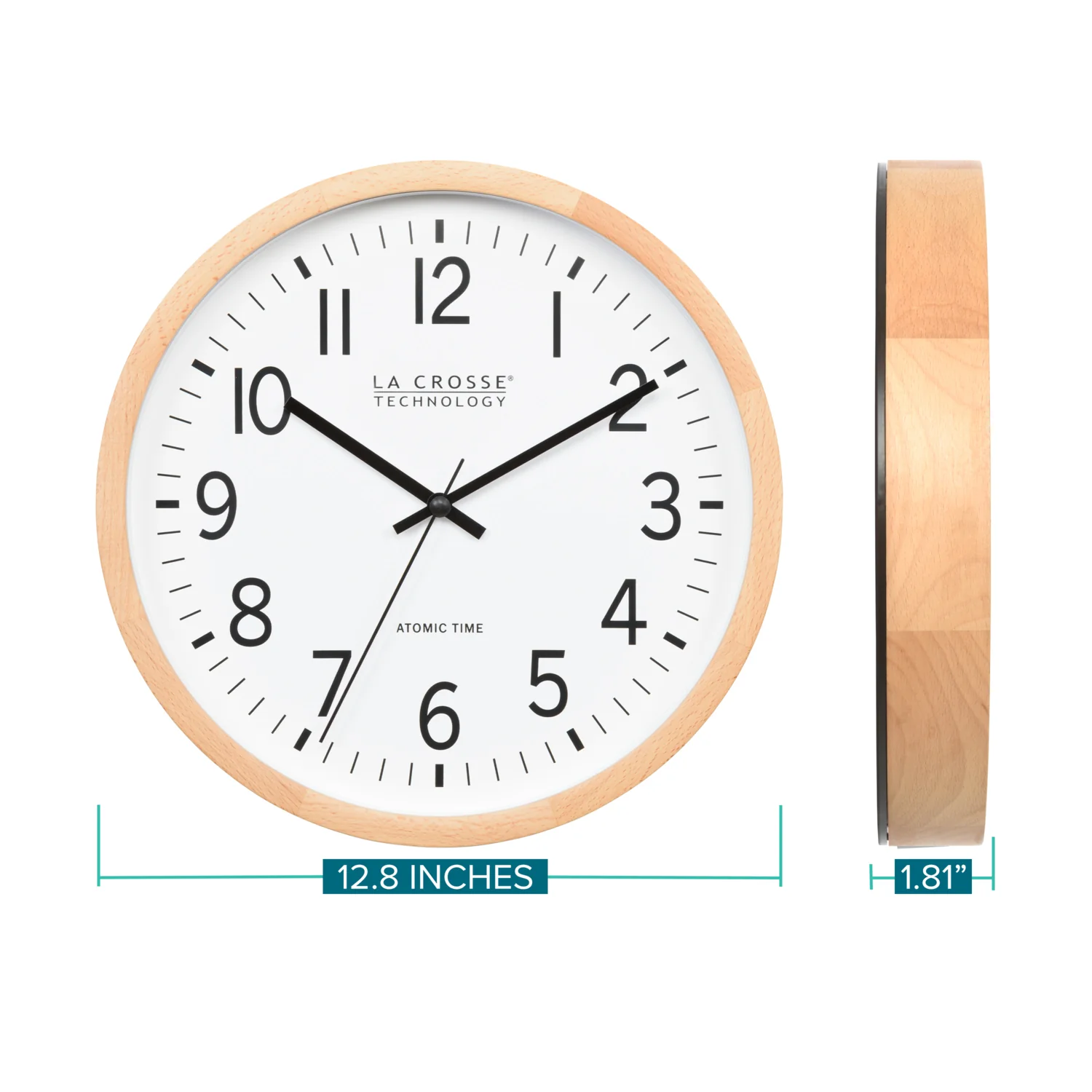 404-53707 12.8-inch Atomic Wood Wall Clock – Beech Wood - Image 9