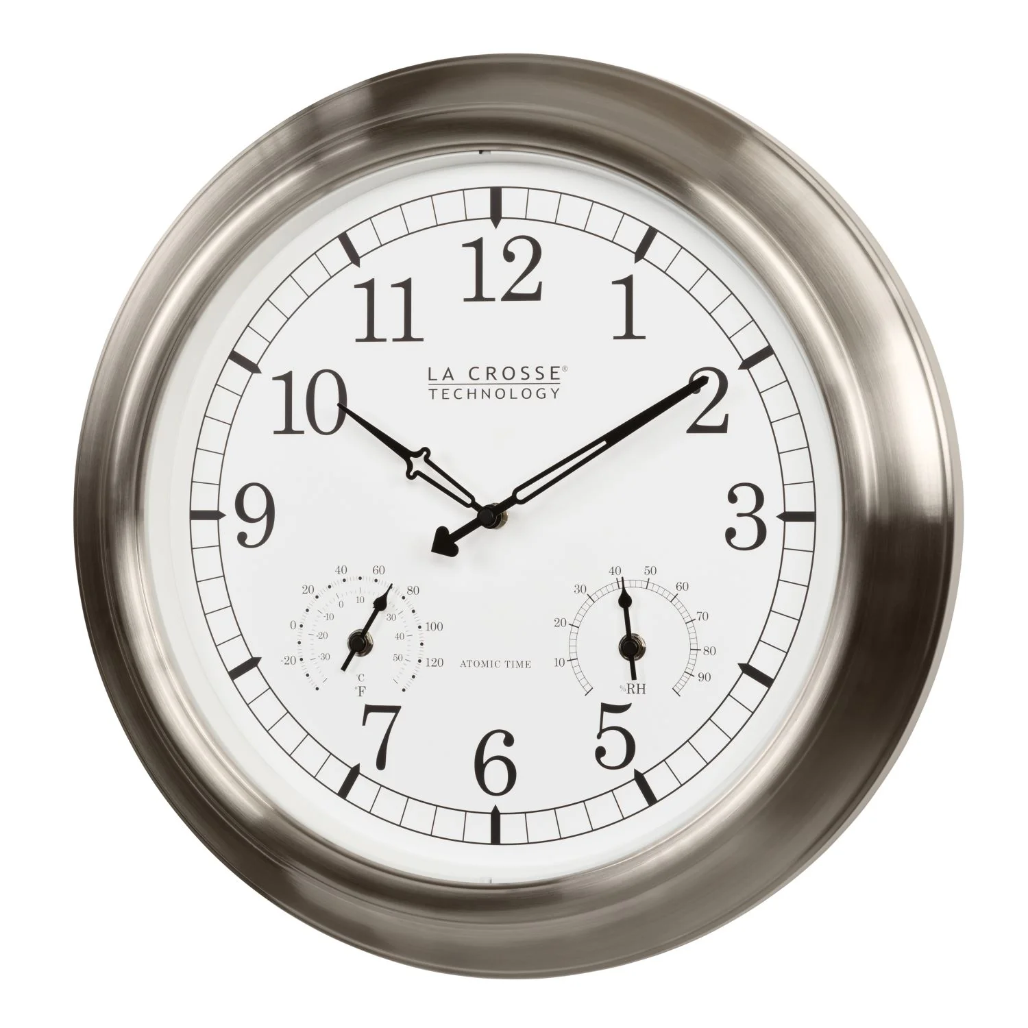 404-80017 17.9-inch Indoor/Outdoor Atomic Analog Wall Clock – Stainless Steel - Image 2