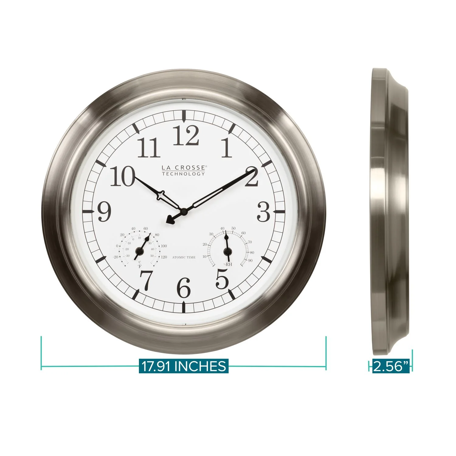 404-80017 17.9-inch Indoor/Outdoor Atomic Analog Wall Clock – Stainless Steel - Image 8