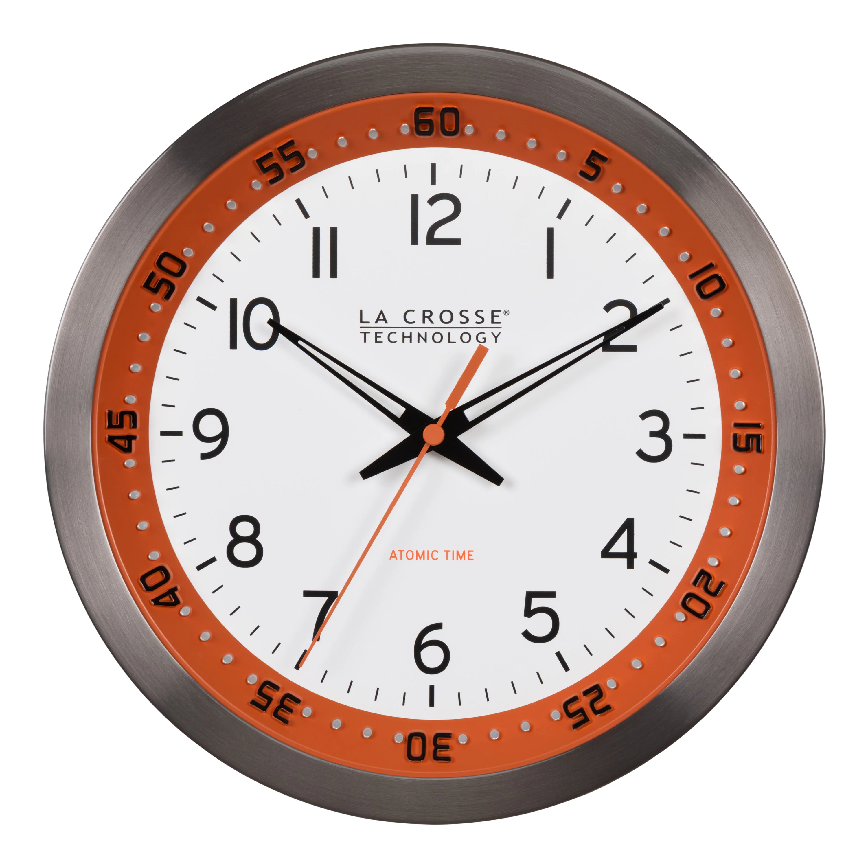404-87696 10-inch Atomic Metal Wall Clock - Chapter Ring: Orange