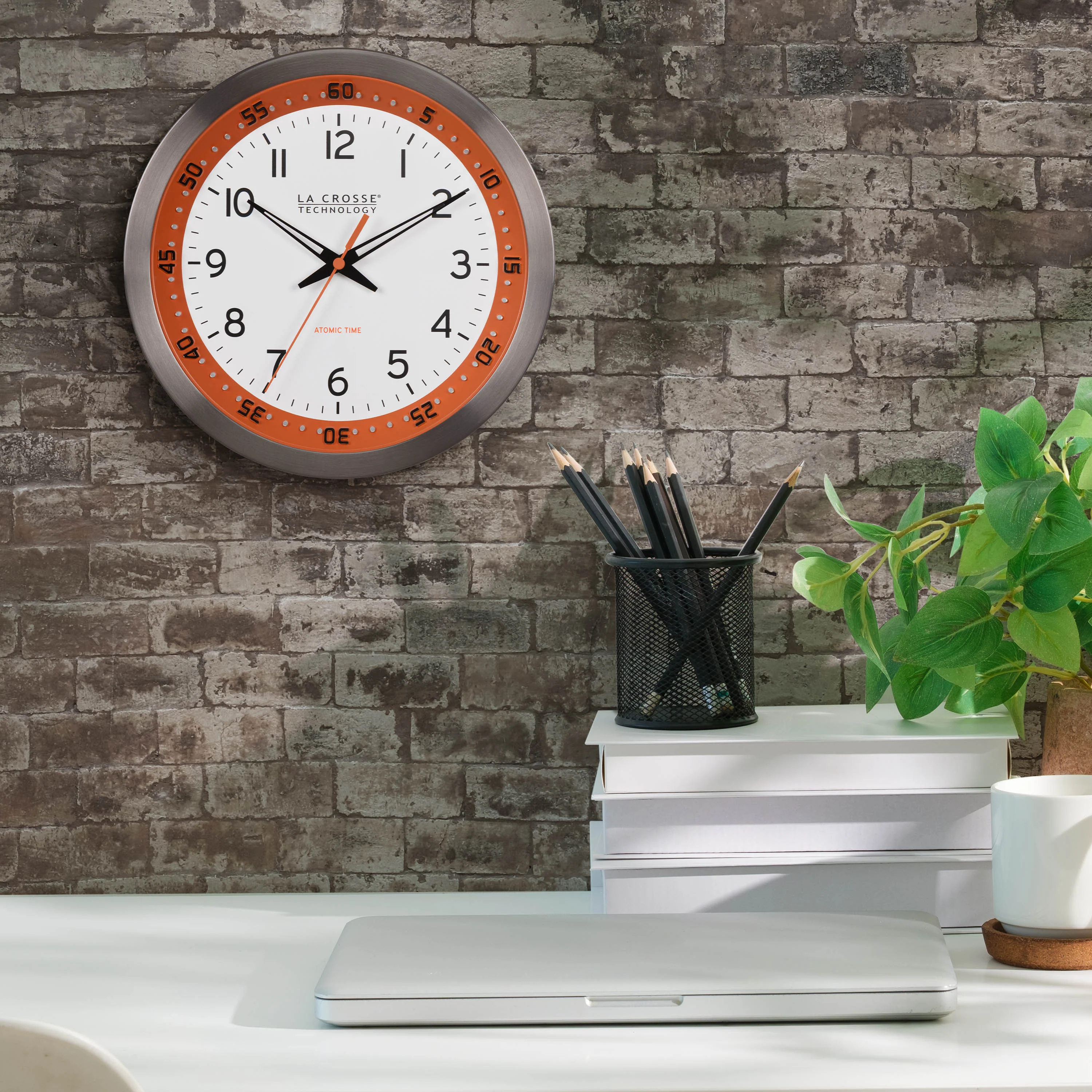 404-87696 10-inch Atomic Metal Wall Clock - Chapter Ring: Orange - Image 3