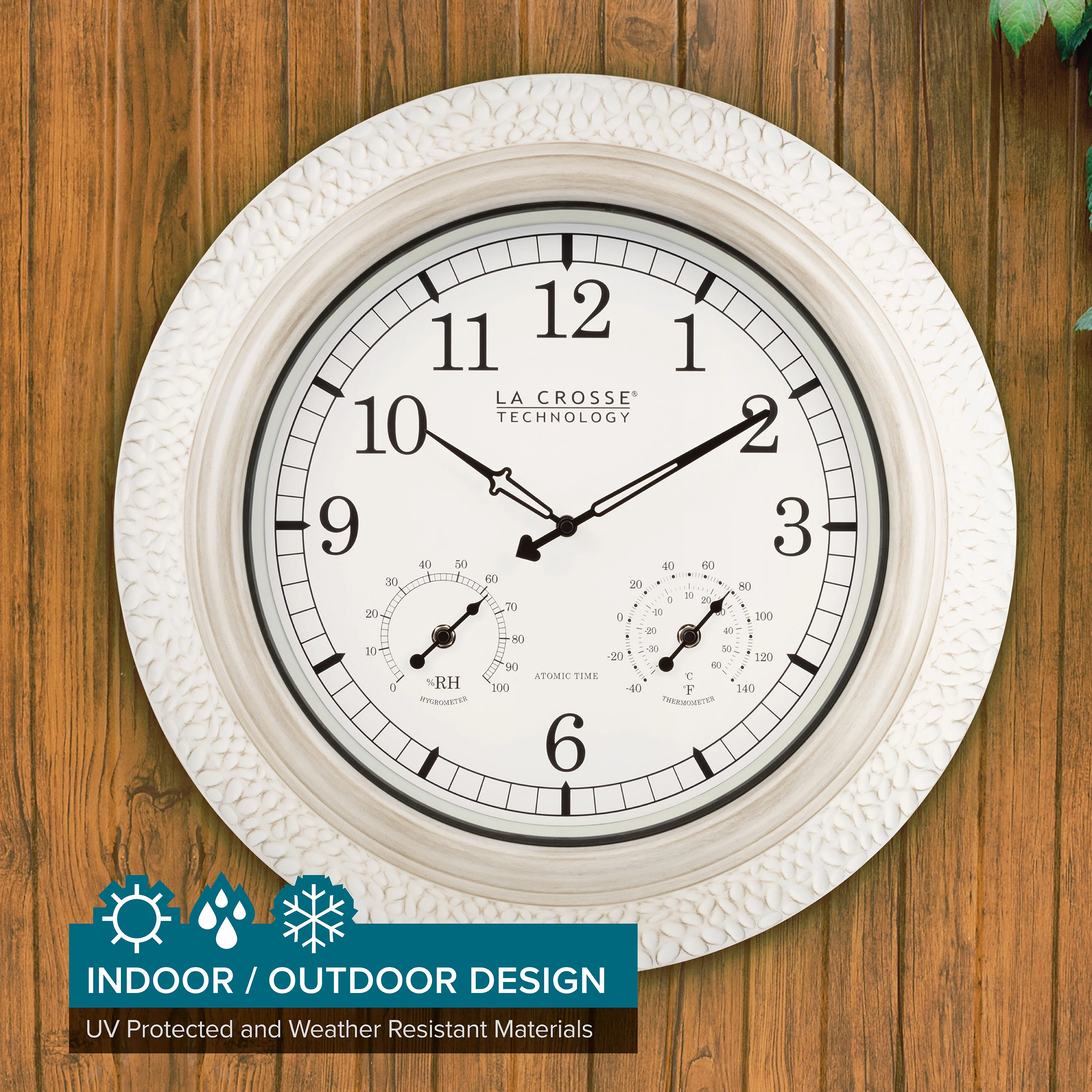 433-29917 21-inch Indoor/Outdoor Atomic White-Washed Wall Clock - Image 3
