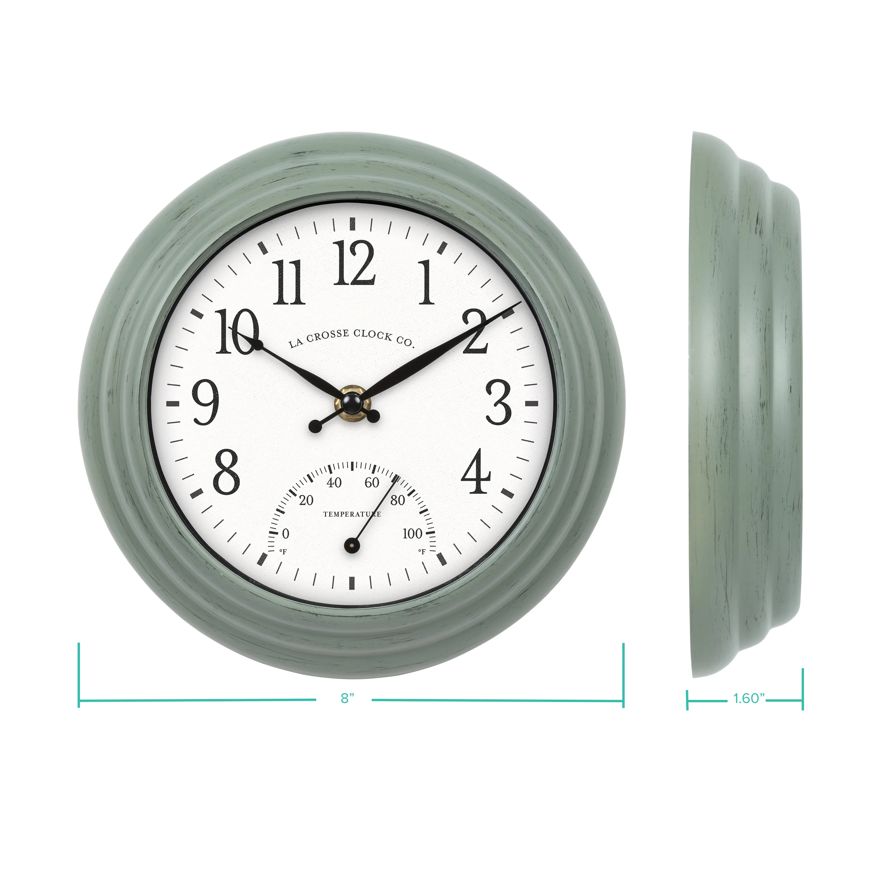 433-3020B 8-inch Indoor/Outdoor Colby Wall Clock with Thermometer - Image 6