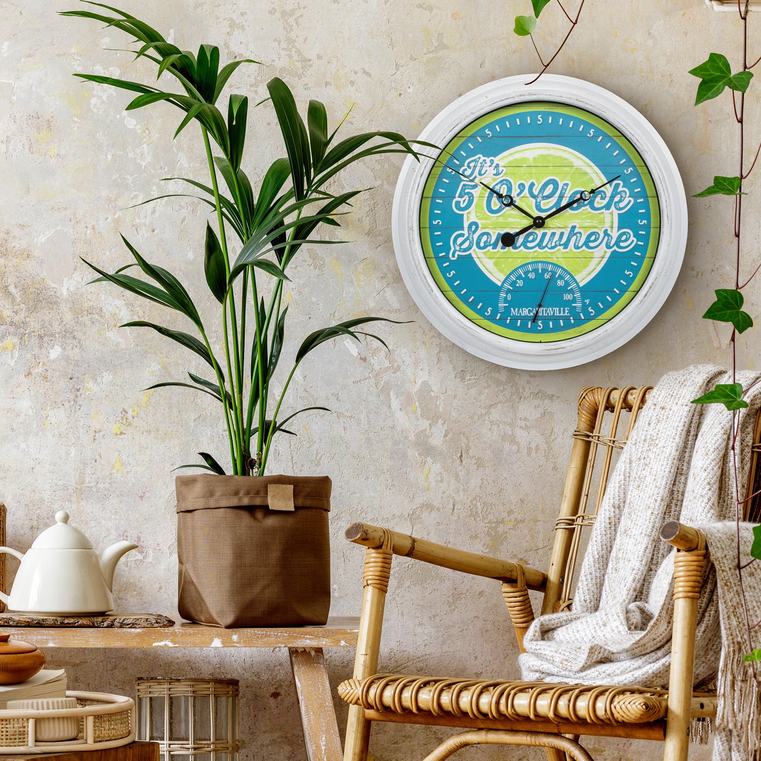 433-3841MV2T 15.75-inch Margaritaville Indoor/Outdoor Wall Clock w/ Temperature - Image 5