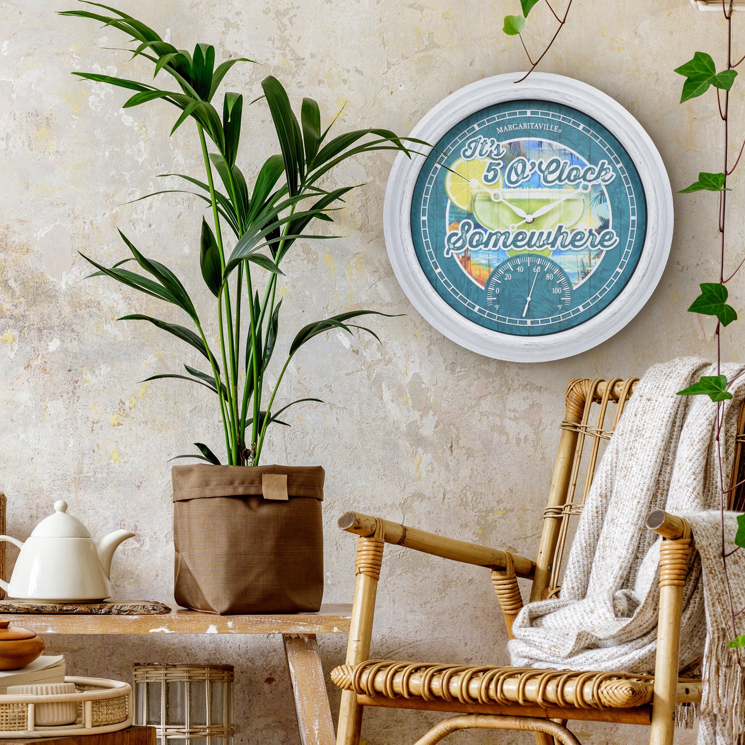 433-3841MV7T 15.75-inch Margaritaville Indoor/Outdoor Wall Clock w/ Temperature - Image 7