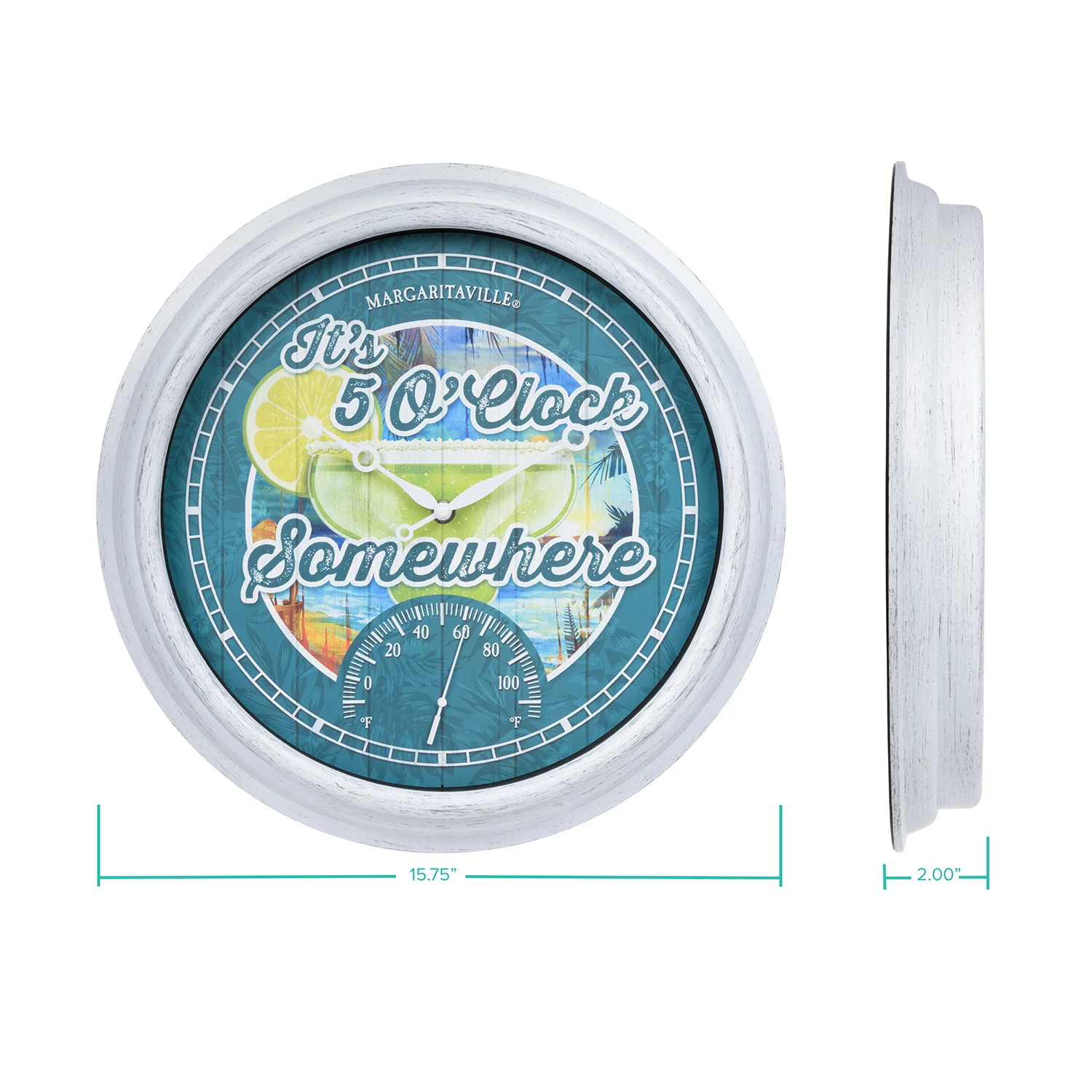 433-3841MV7T 15.75-inch Margaritaville Indoor/Outdoor Wall Clock w/ Temperature - Image 8