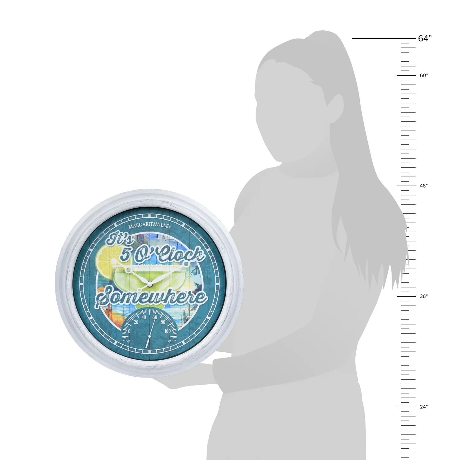 433-3841MV7T 15.75-inch Margaritaville Indoor/Outdoor Wall Clock w/ Temperature - Image 9