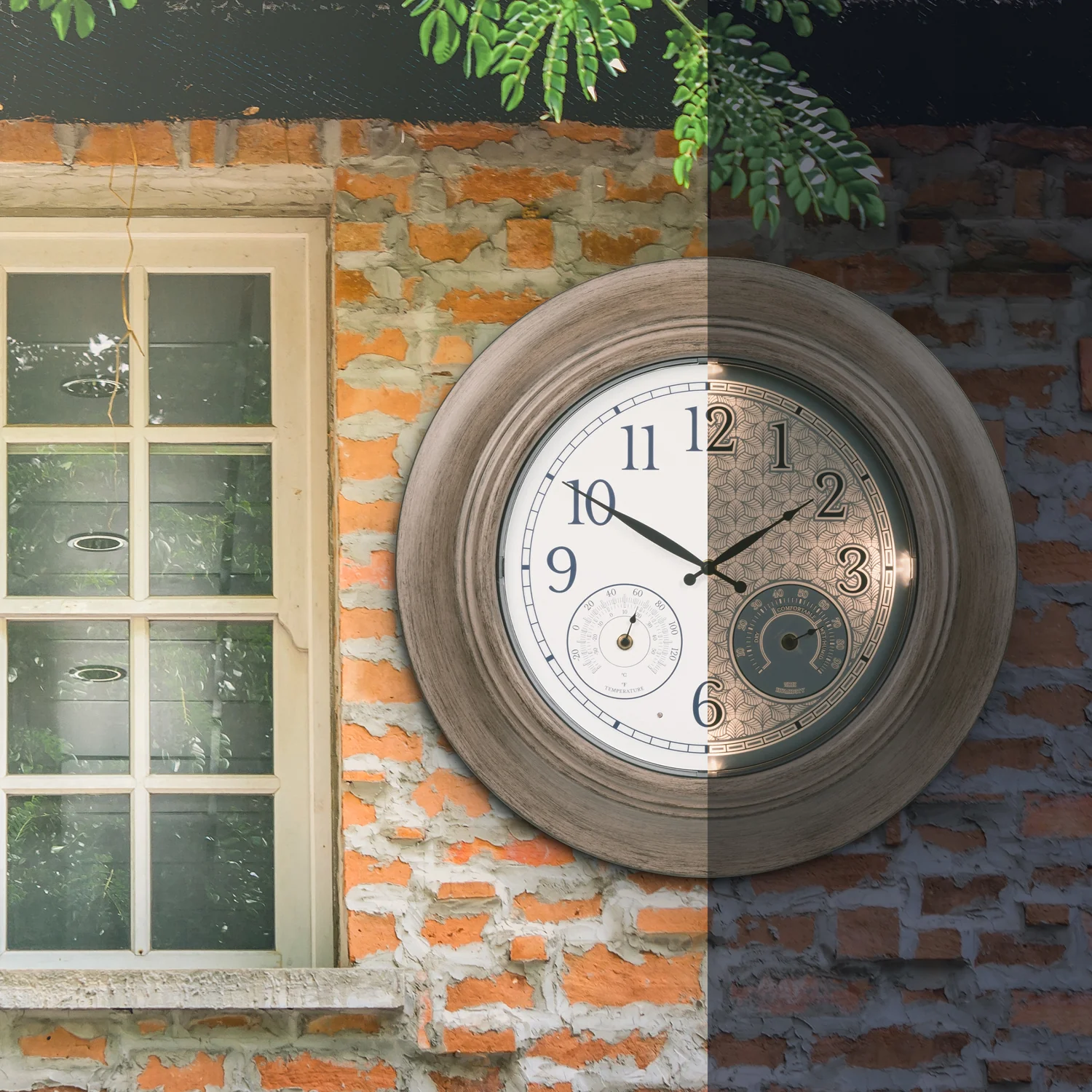 435-3256 21-inch In/Outdoor Wall Clock with Lighted Leaves - Image 7