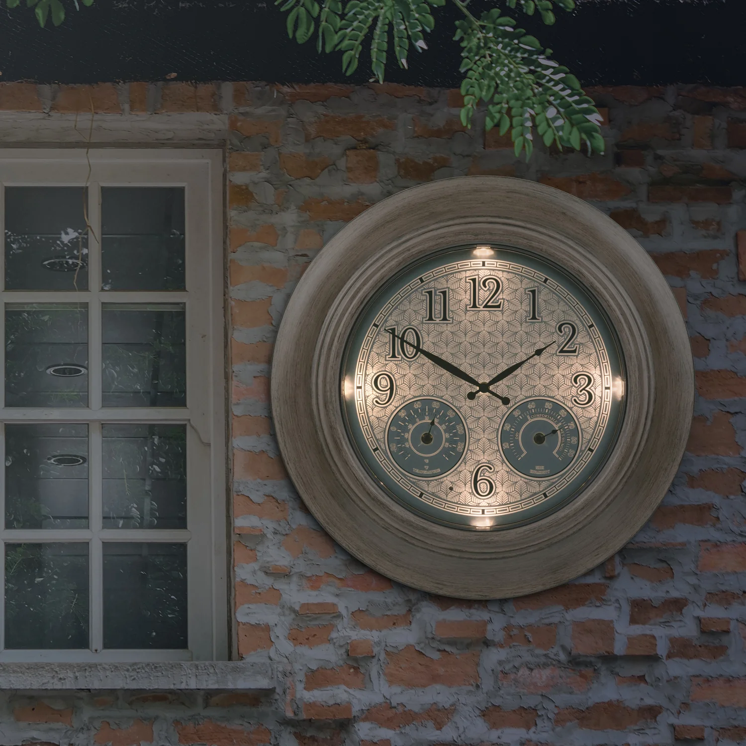 435-3256 21-inch In/Outdoor Wall Clock with Lighted Leaves - Image 8