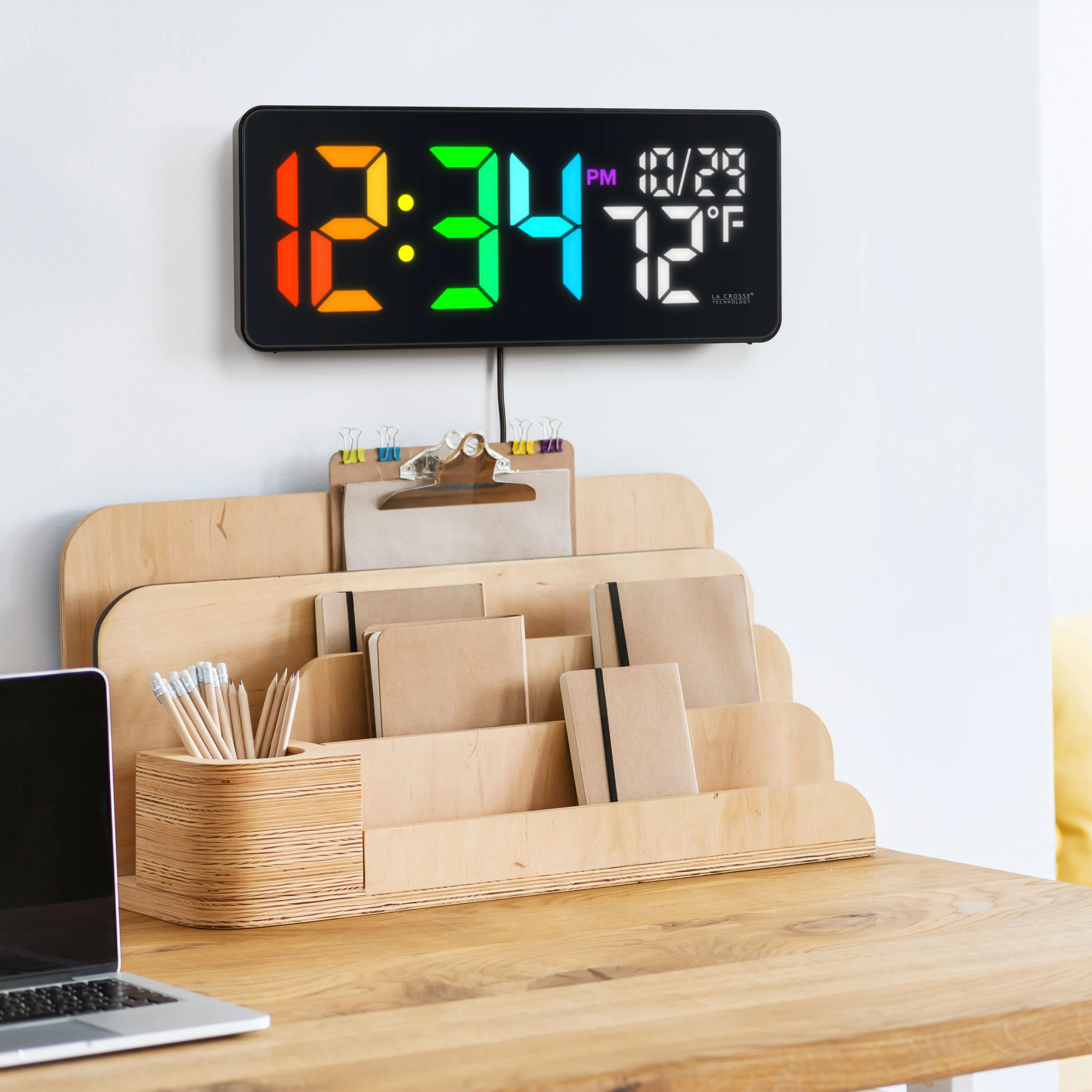 513-1411 Color-Changing Digital LED Wall Clock with Indoor Temperature - Image 3