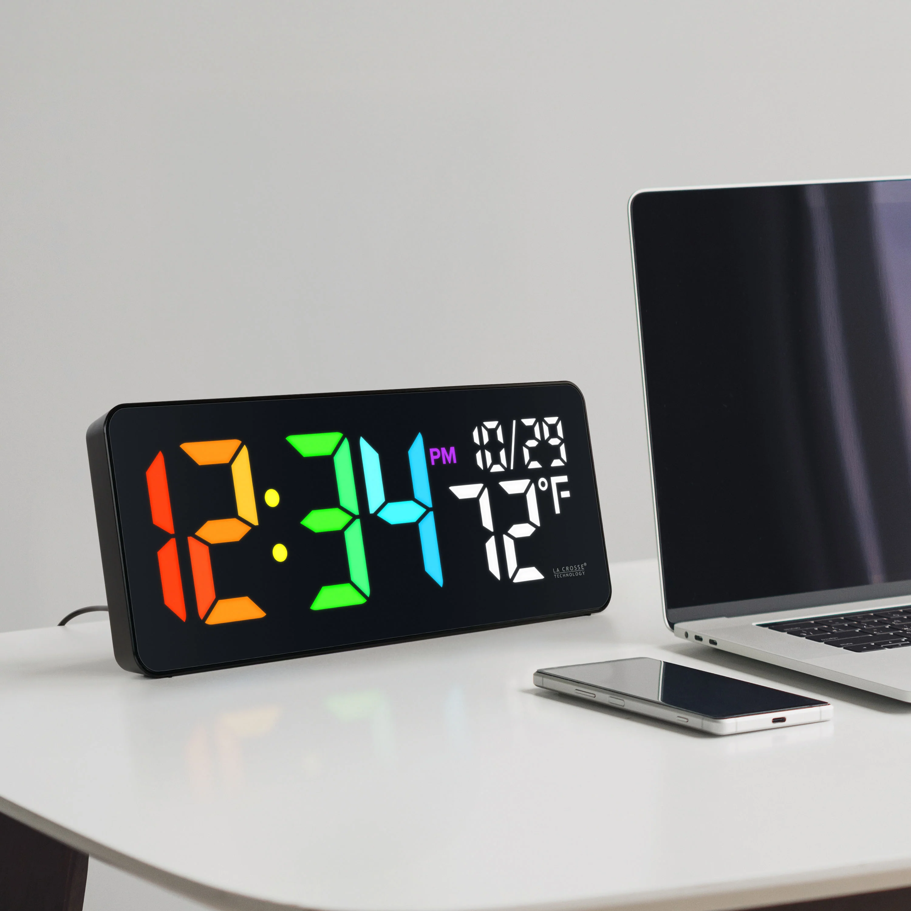 513-1411 Color-Changing Digital LED Wall Clock with Indoor Temperature - Image 6