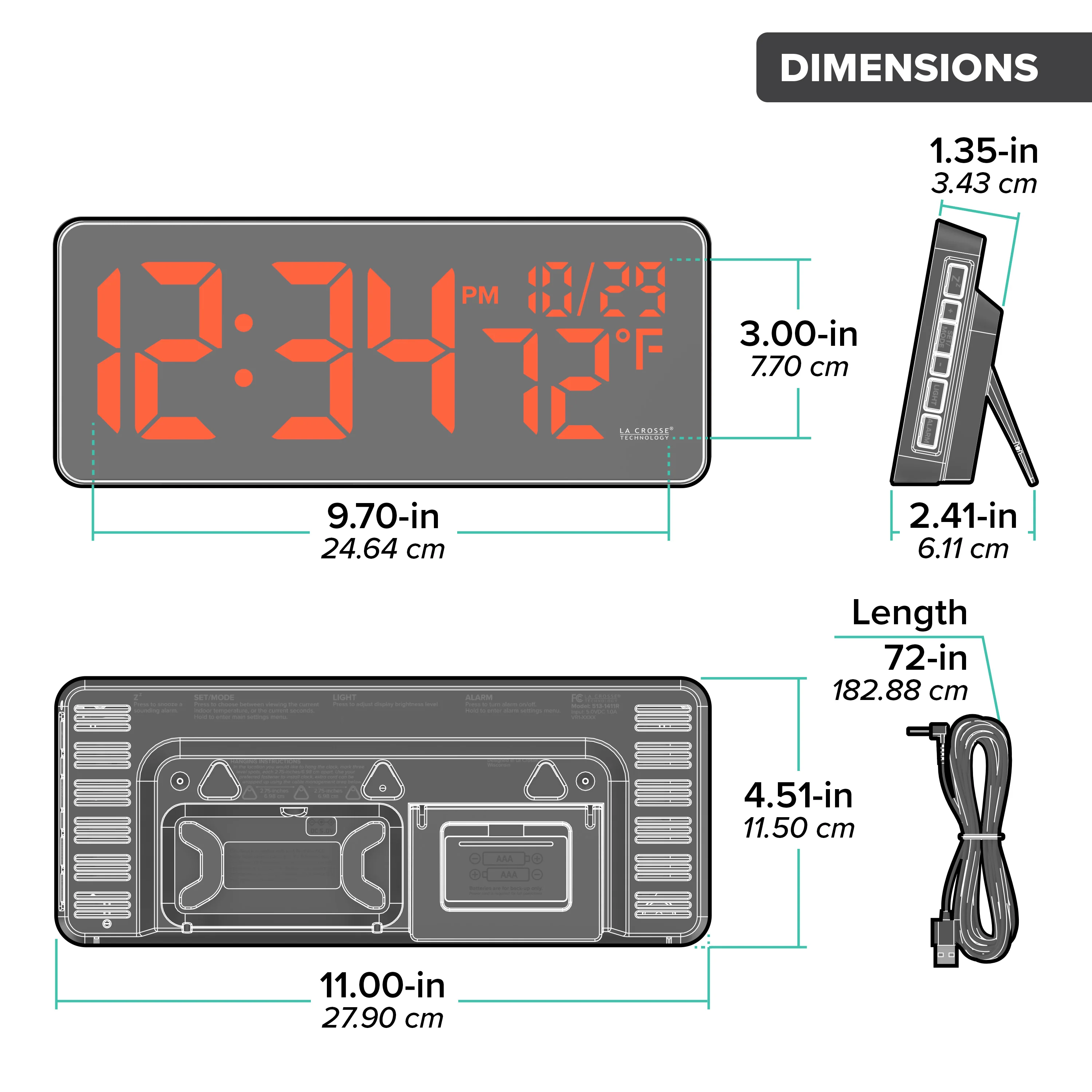 513-1411R Digital LED Wall Clock with Indoor Temperature - Image 8