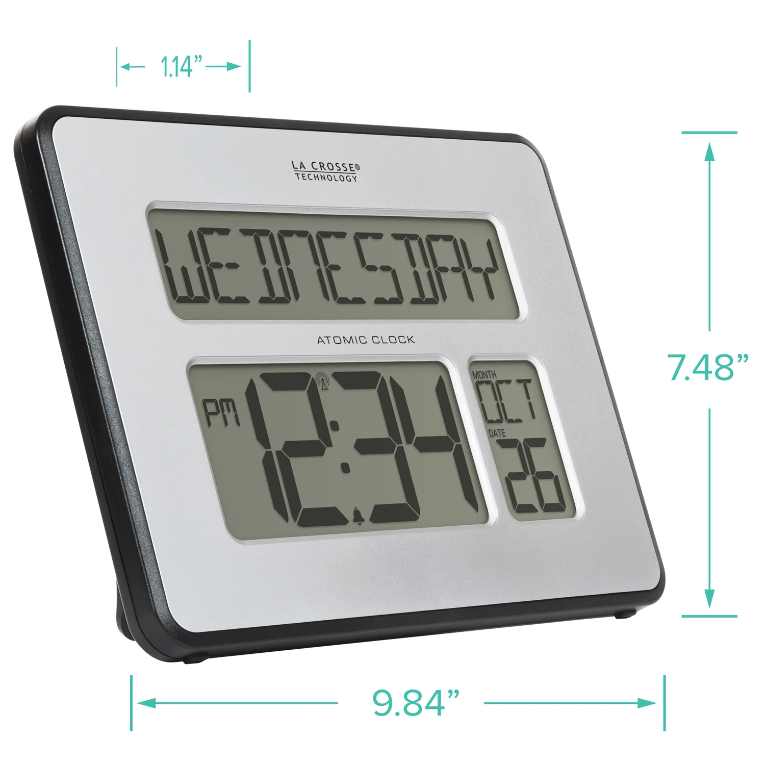 513-1419B Atomic Digital Wall Clock with Calendar and Indoor Temperature - Image 5