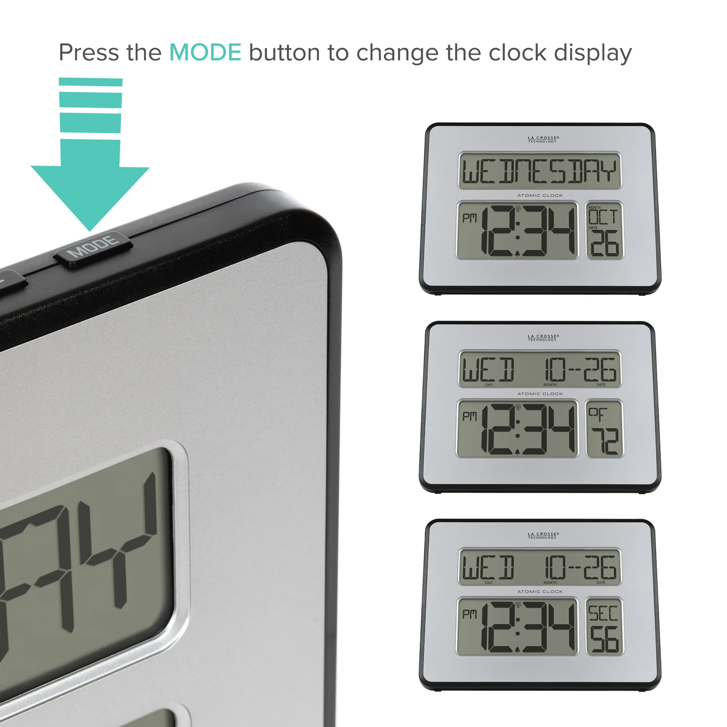 513-1419B Atomic Digital Wall Clock with Calendar and Indoor Temperature - Image 6