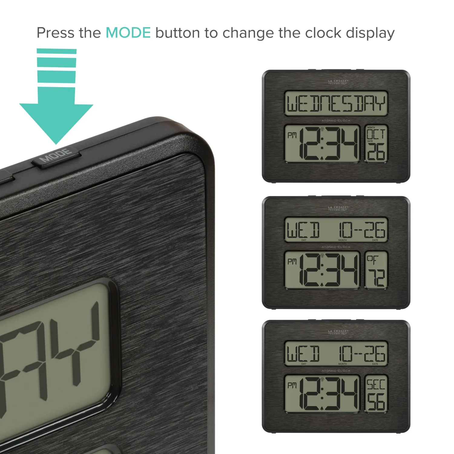 513-1419C Atomic Digital Wall Clock with Calendar and Indoor Temperature - Image 4
