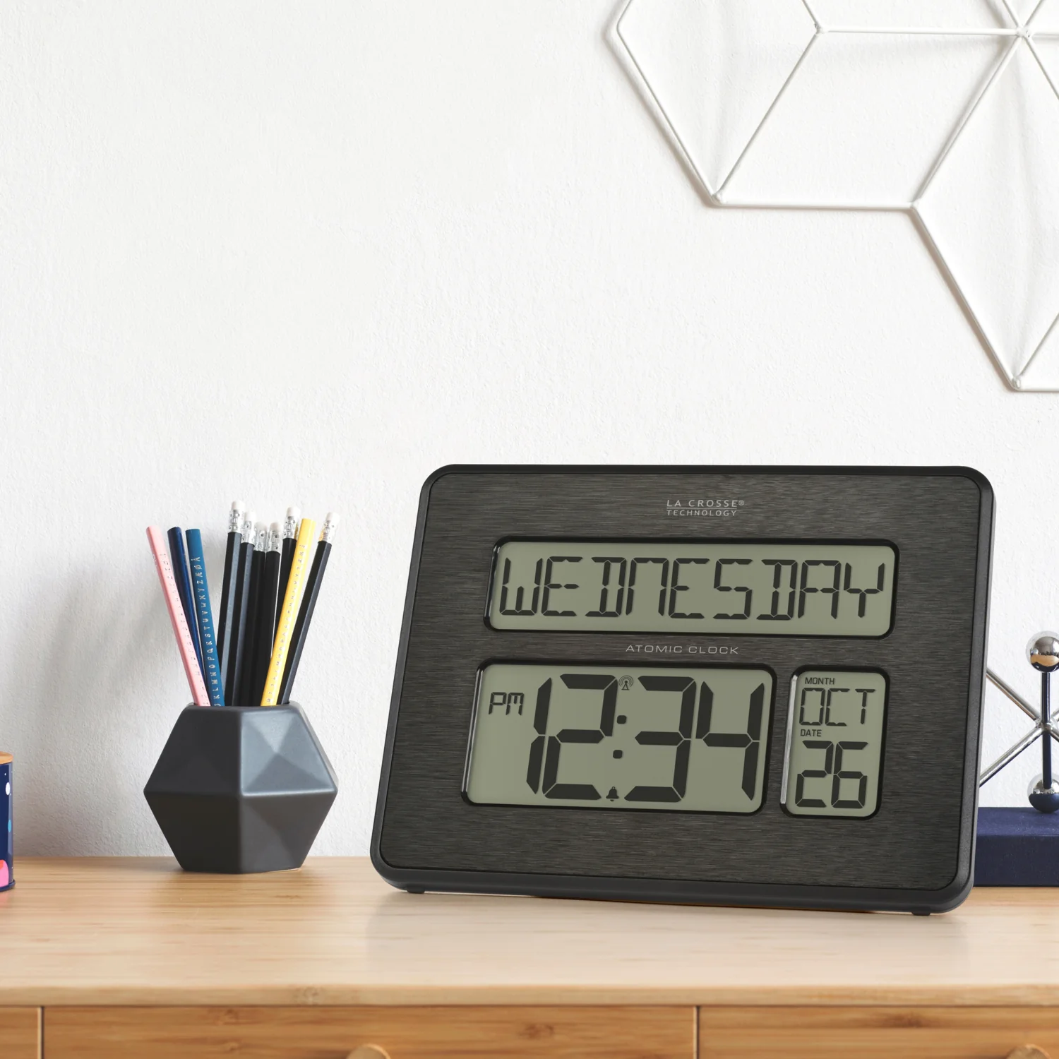 513-1419C Atomic Digital Wall Clock with Calendar and Indoor Temperature - Image 6