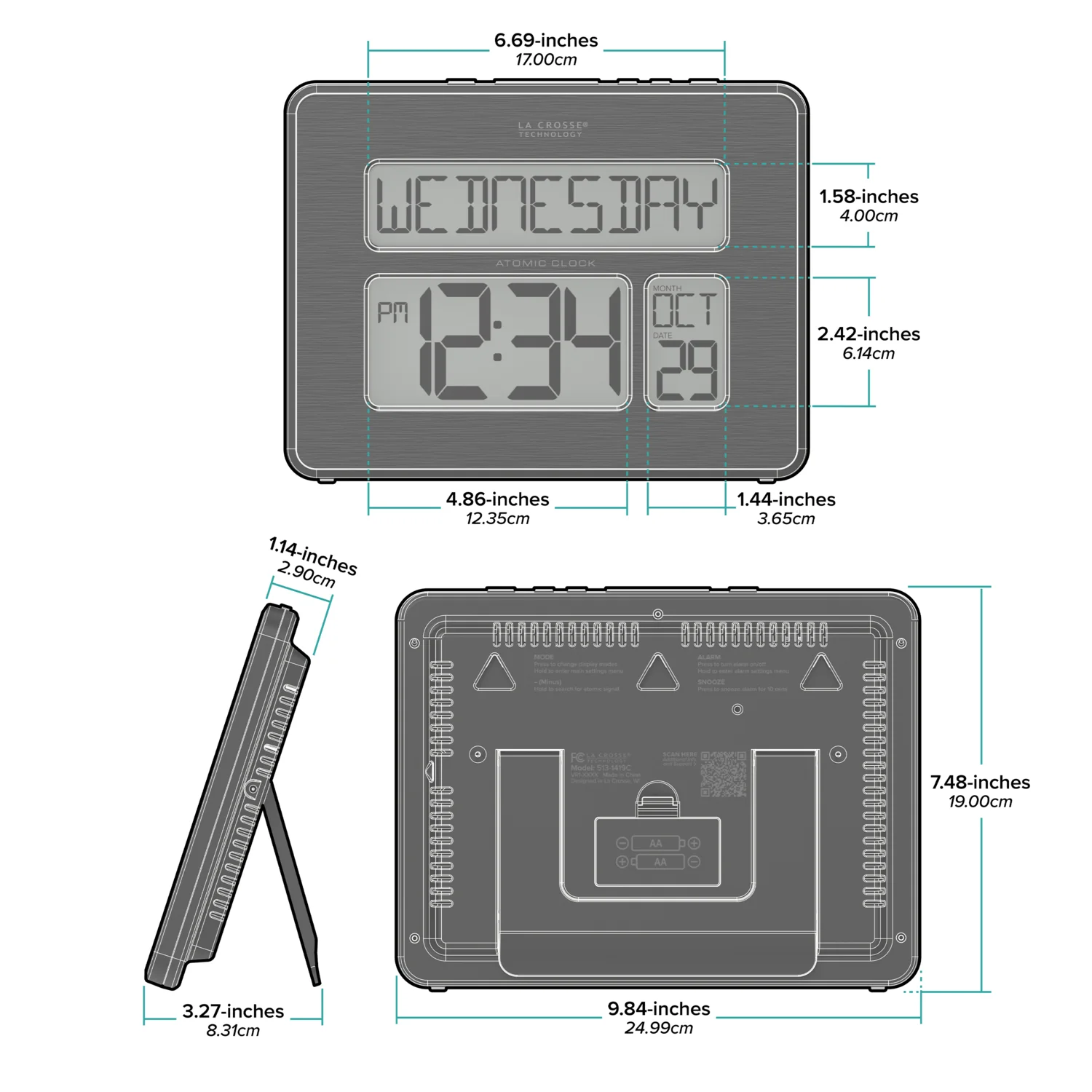 513-1419C Atomic Digital Wall Clock with Calendar and Indoor Temperature - Image 9