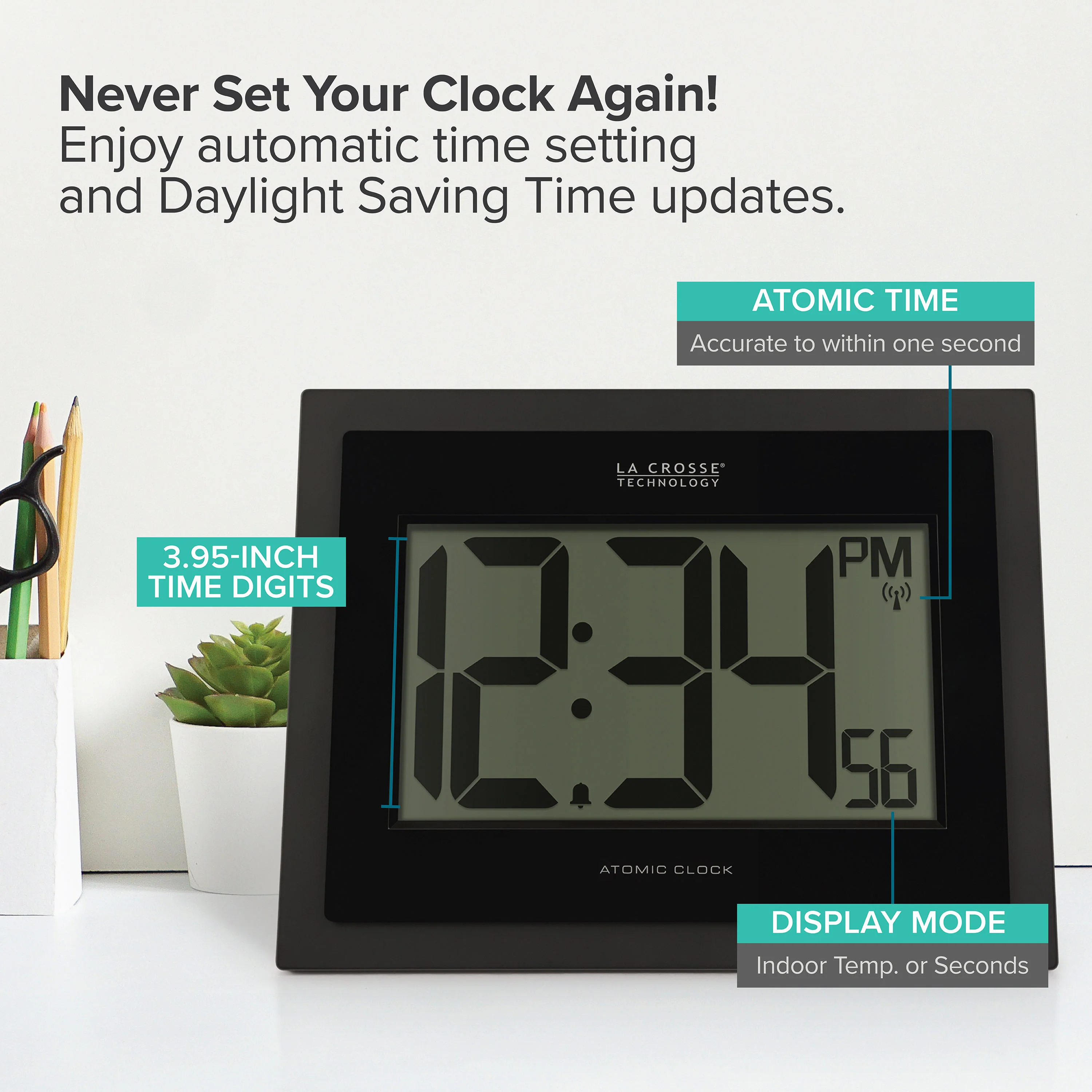 513-1422 Atomic Digital Wall Clock with Indoor Temp and Time Advance - Image 5