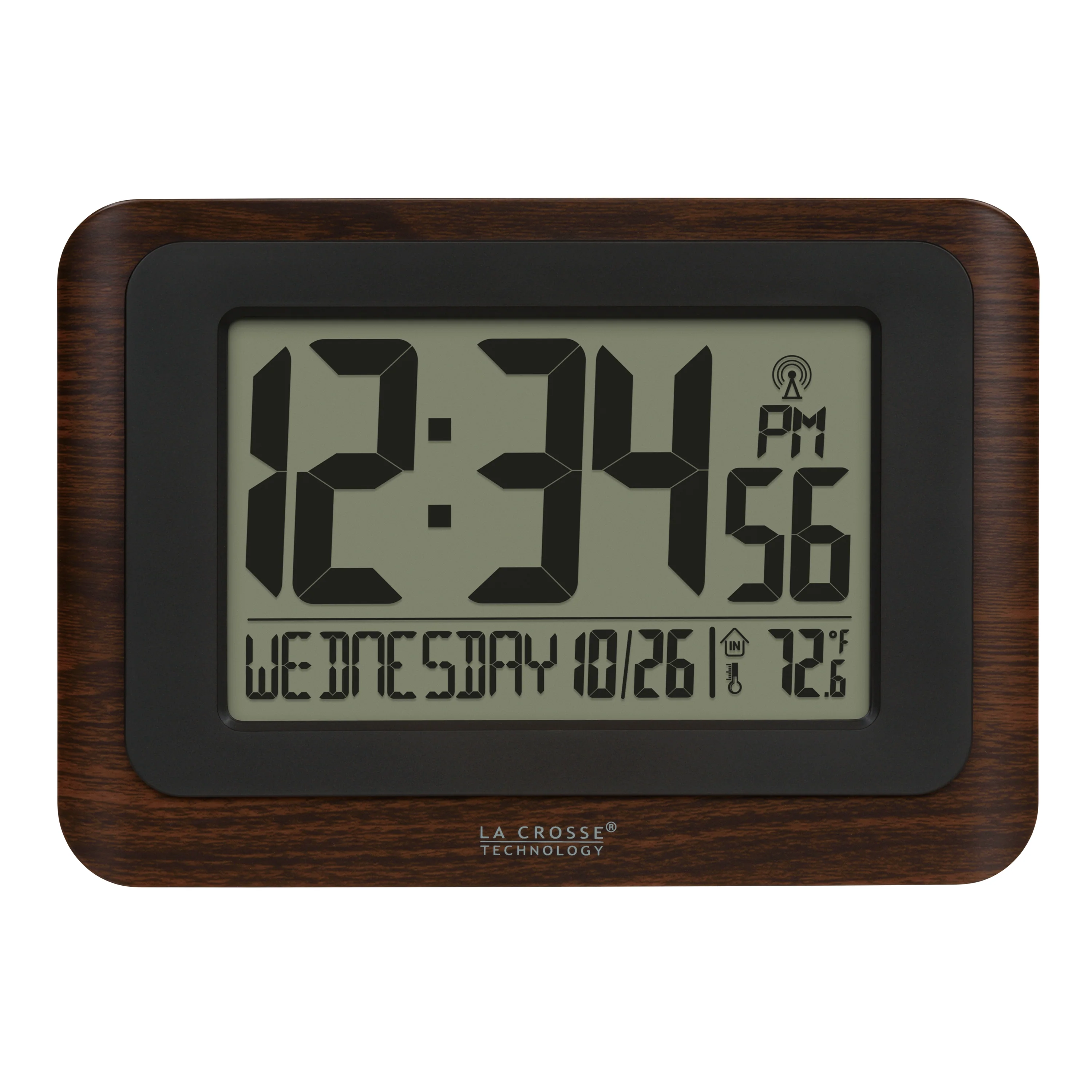 513-17907 Atomic Digital Wall Clock - Dark Wood
