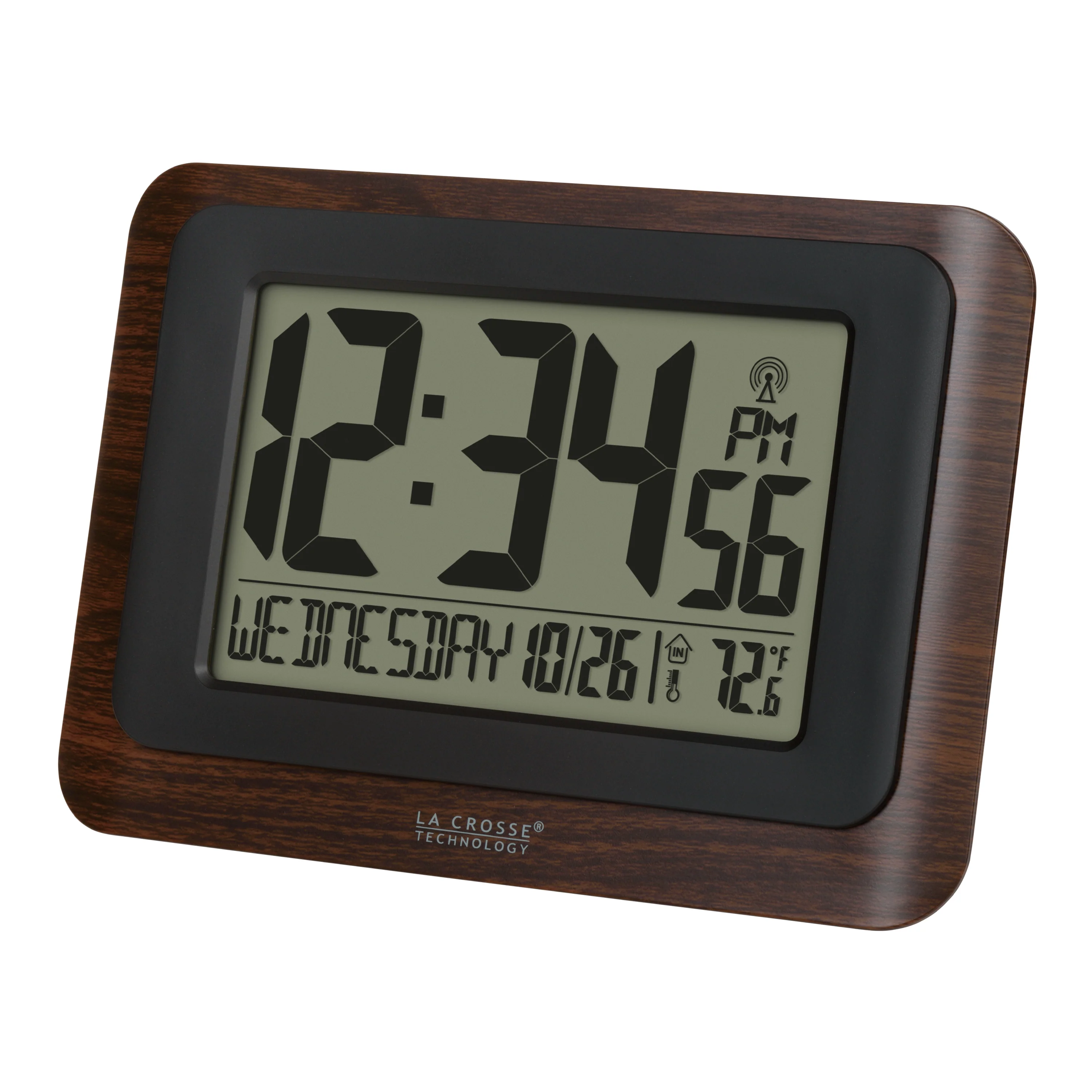 513-17907 Atomic Digital Wall Clock - Dark Wood - Image 2