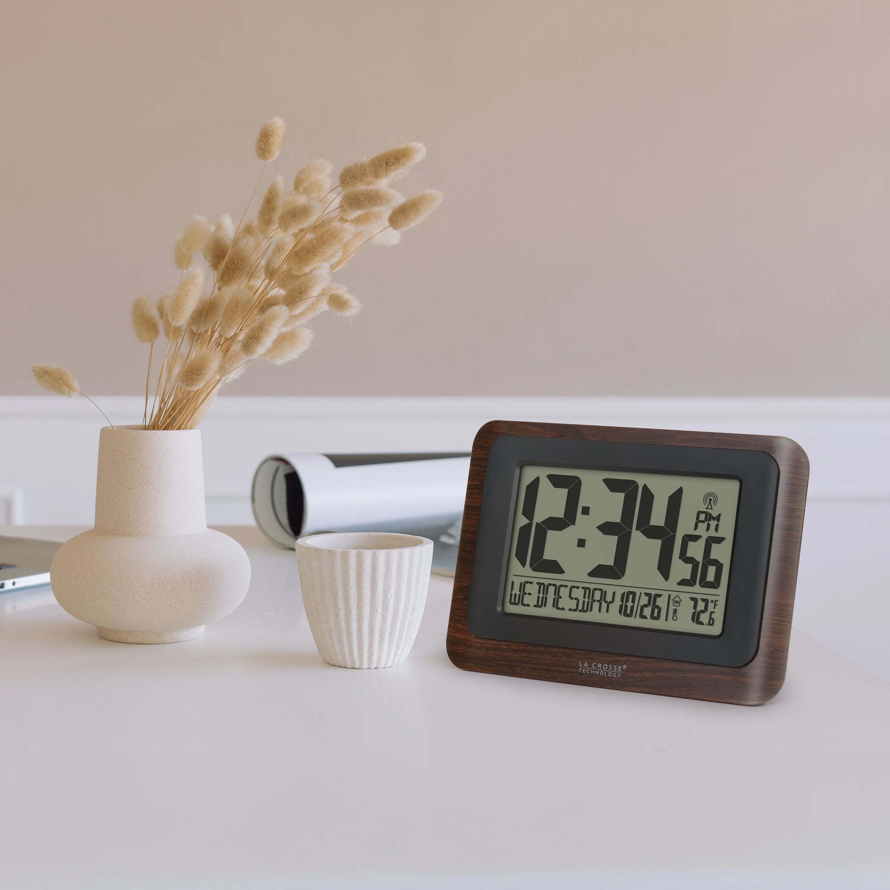 513-17907 Atomic Digital Wall Clock - Dark Wood - Image 3