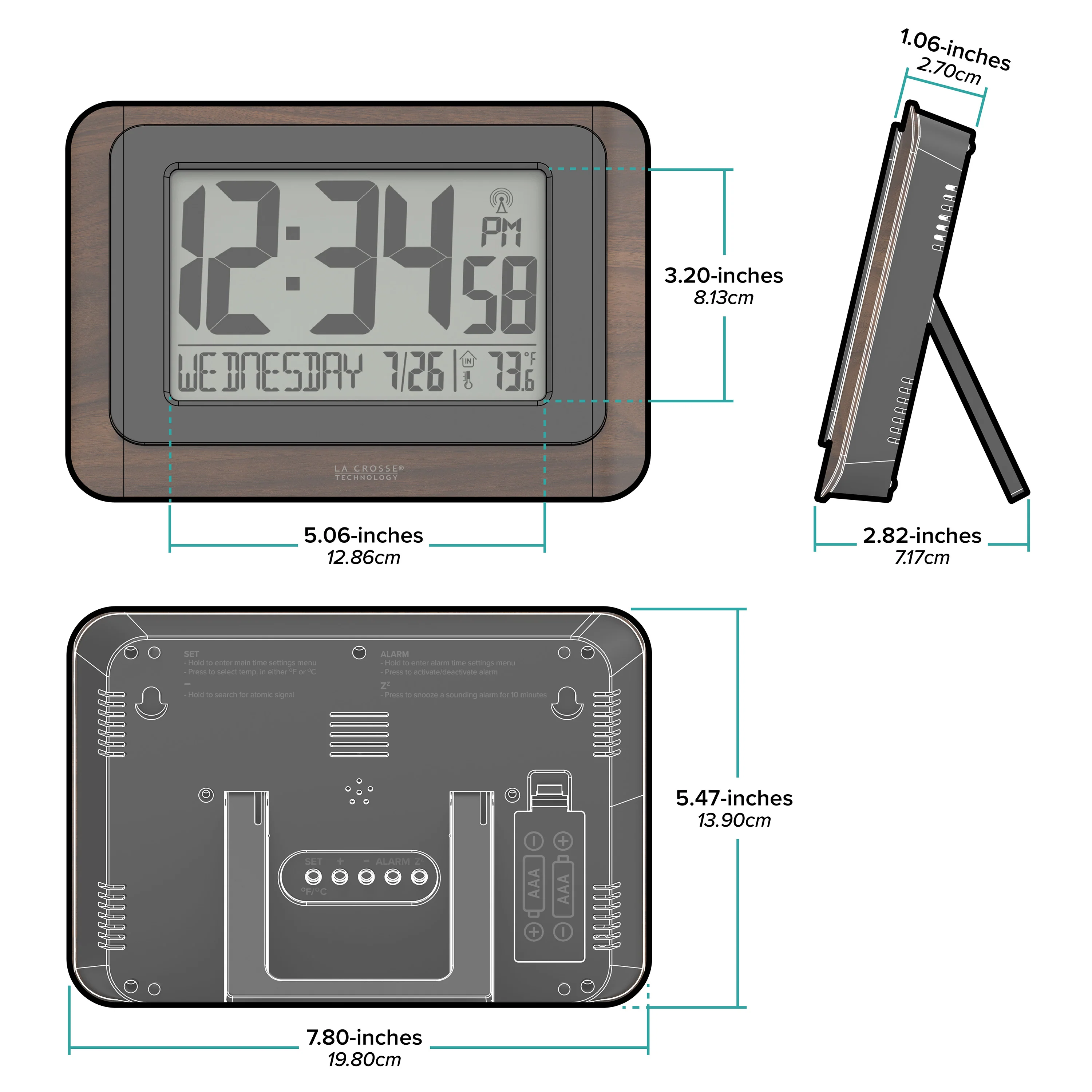 513-17907 Atomic Digital Wall Clock - Dark Wood - Image 6
