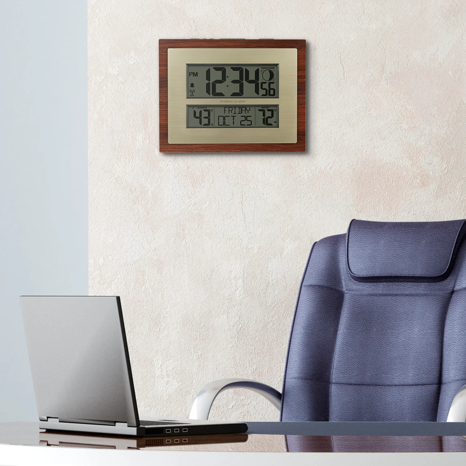 513-23137 Atomic Digital Wall Clock with Moon Phase - Image 3
