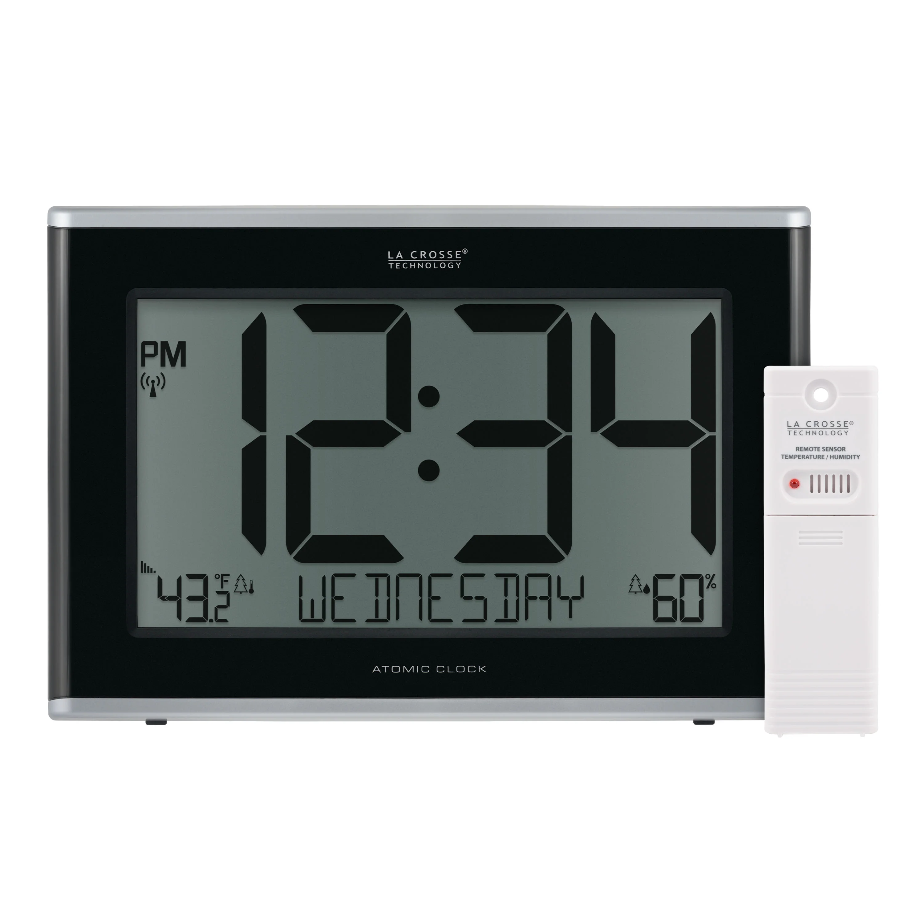 513-36908 Executive Atomic Wall Clock with Indoor/Outdoor Temp and Humidity – Black