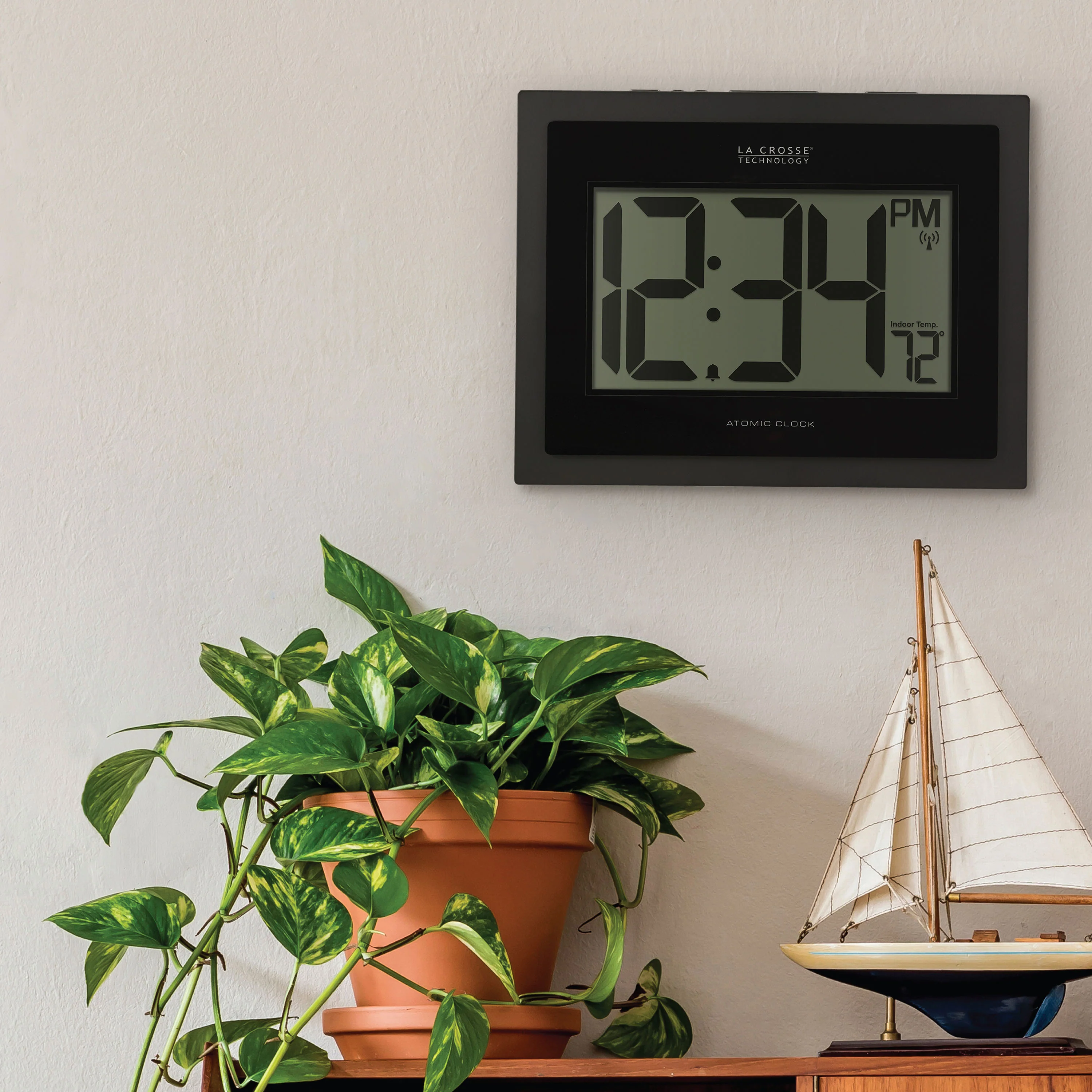 513-54087 Atomic Digital Wall Clock with Indoor Temp and Time Advance - Image 2