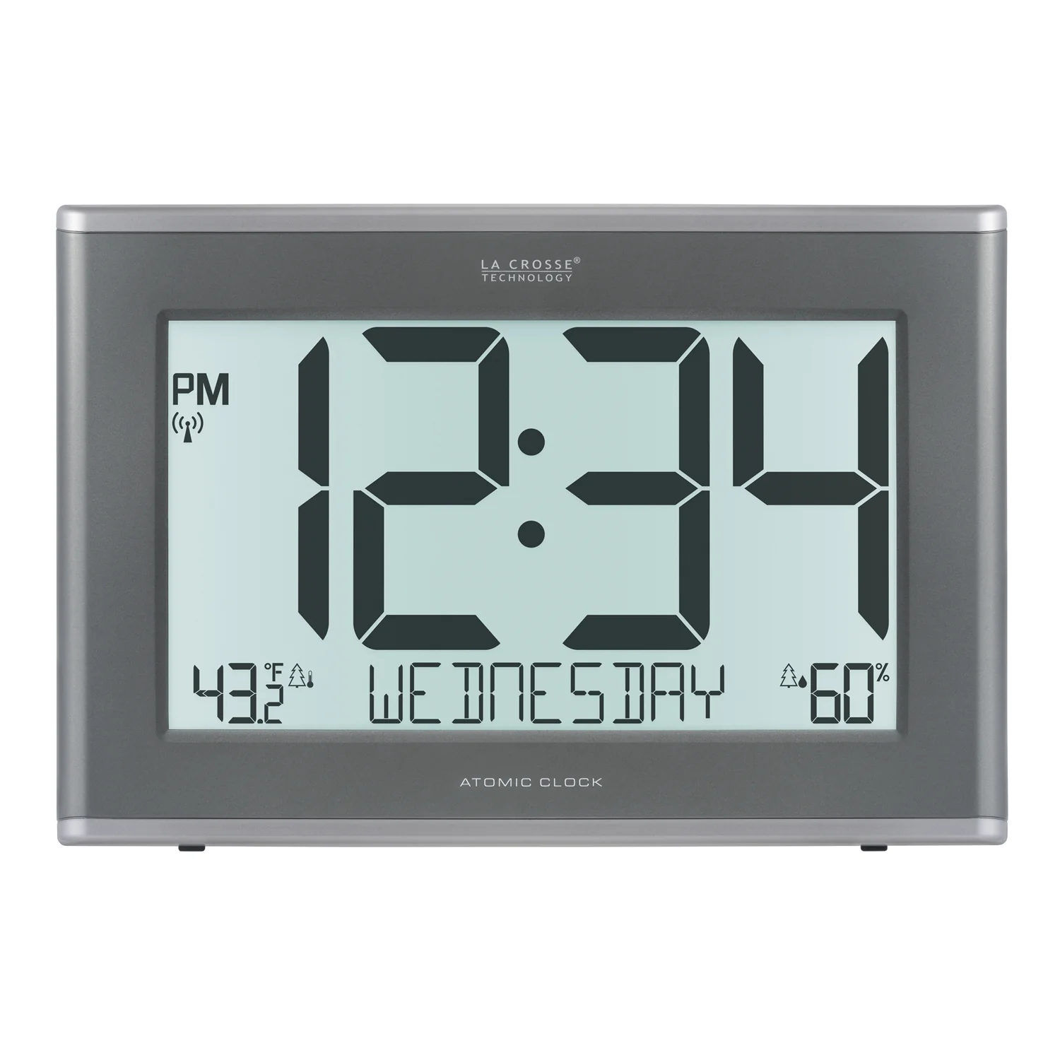 513-85647 Jumbo Atomic Wall Clock with In/Outdoor Temp, Humidity and Backlight