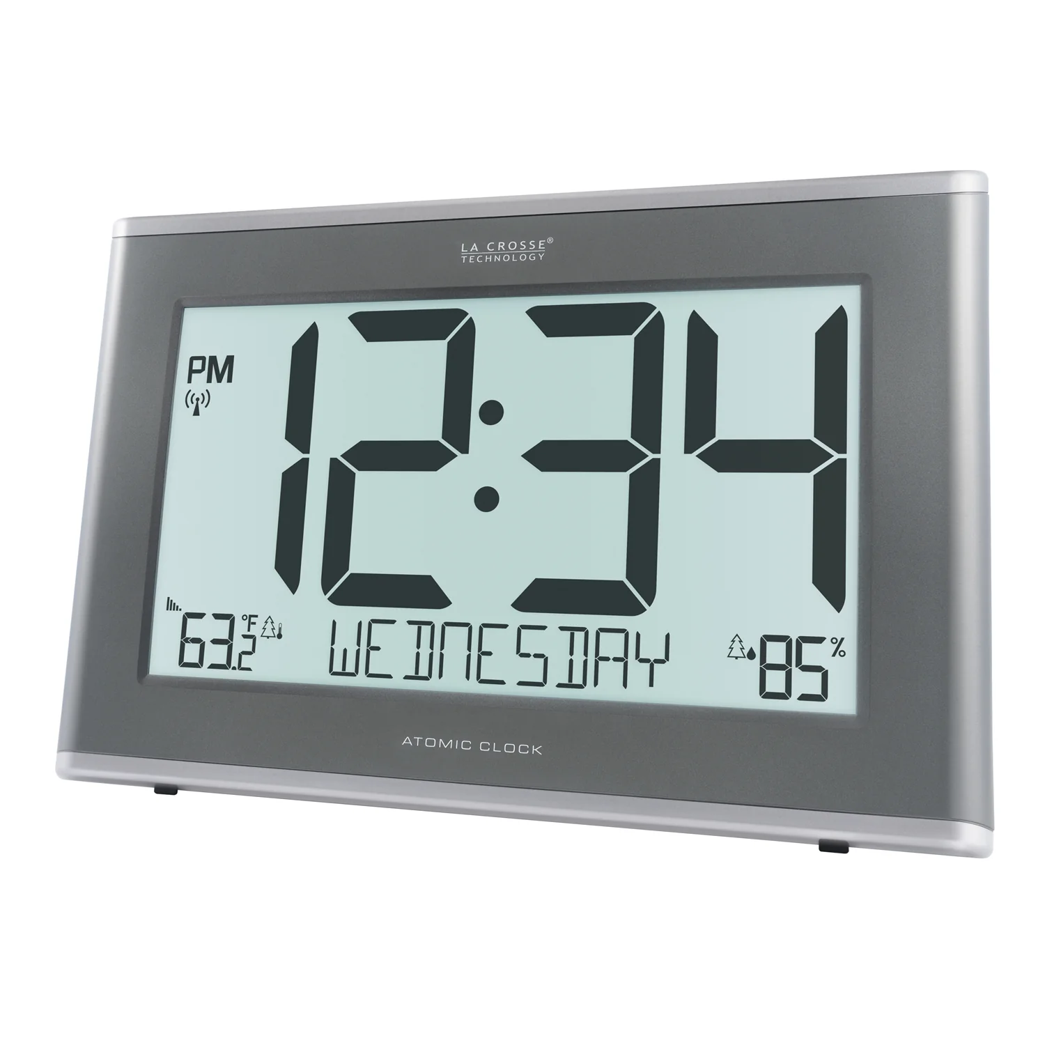 513-85647 Jumbo Atomic Wall Clock with In/Outdoor Temp, Humidity and Backlight - Image 3
