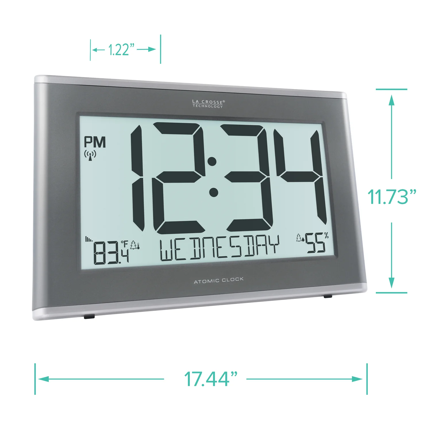 513-85647 Jumbo Atomic Wall Clock with In/Outdoor Temp, Humidity and Backlight - Image 6