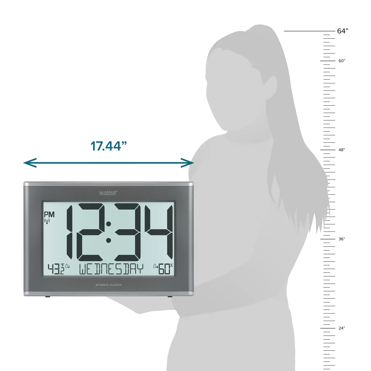 513-85647 Jumbo Atomic Wall Clock with In/Outdoor Temp, Humidity and Backlight - Image 7