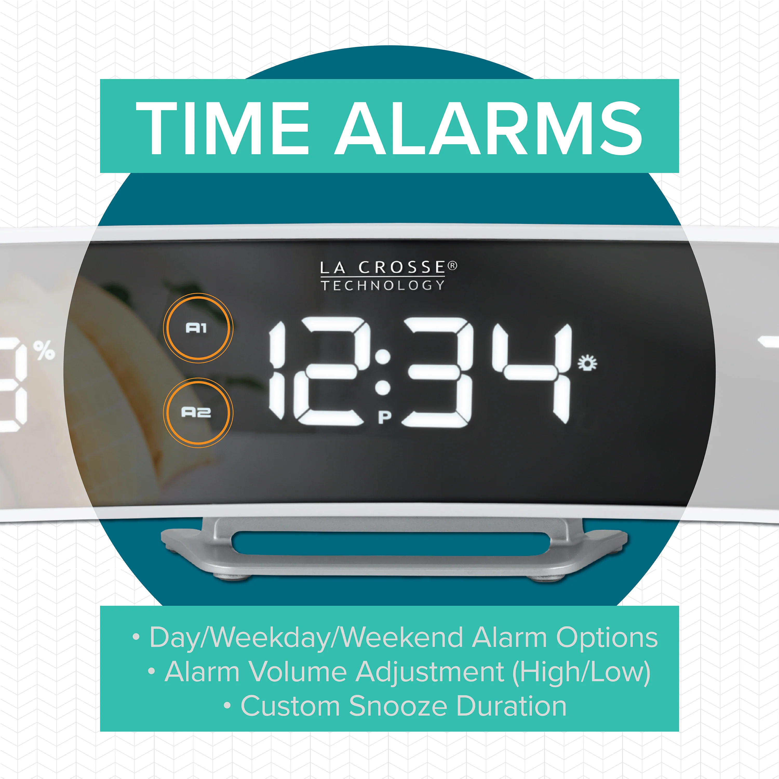602-247V2 Curved Mirror LED Alarm Clock with Indoor Temp and Humidity - Image 7